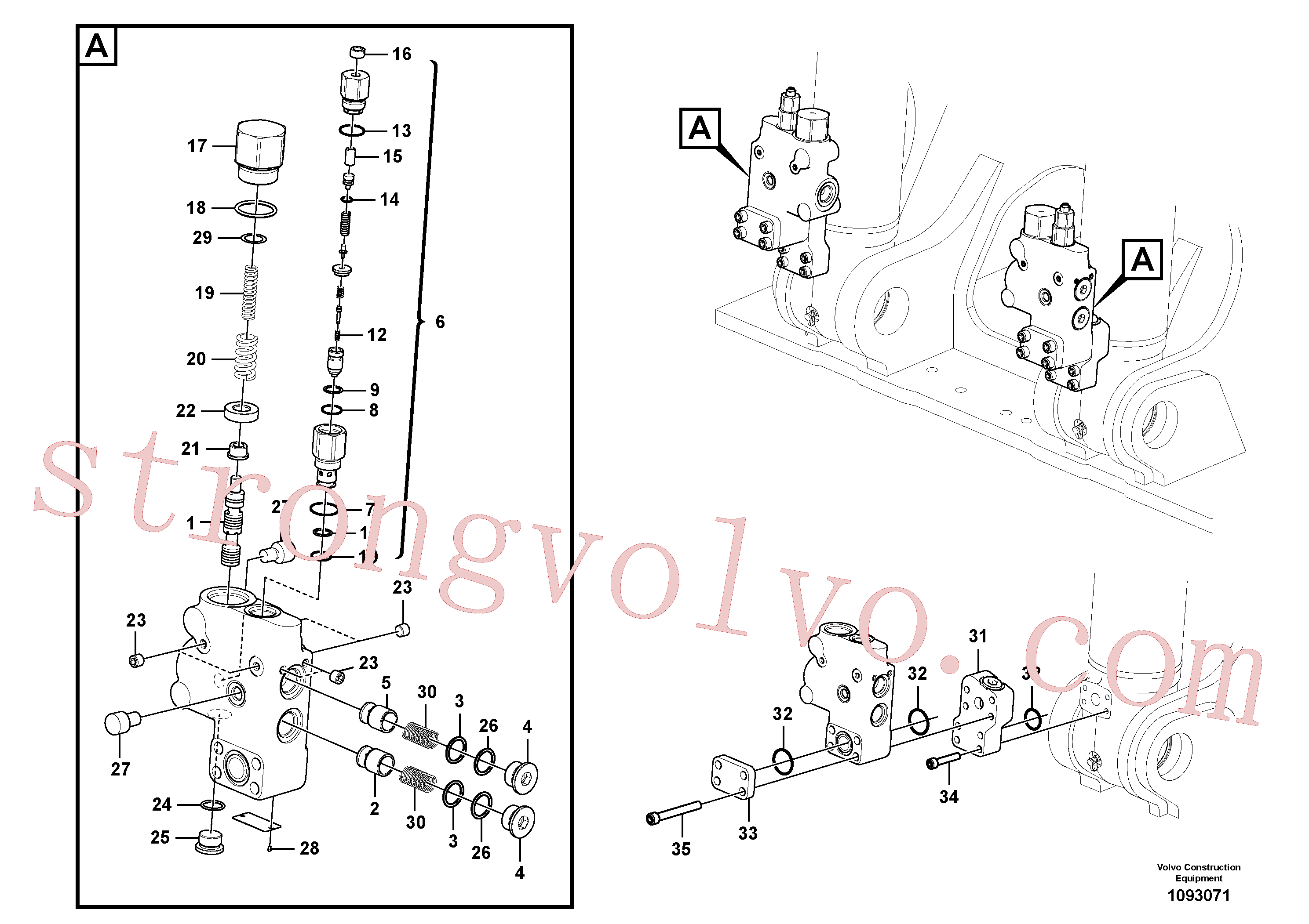 VOE997884 Volvo Hidráulico de serviço, suporte da válvula de ruptura da lança(1093071 Montagem)