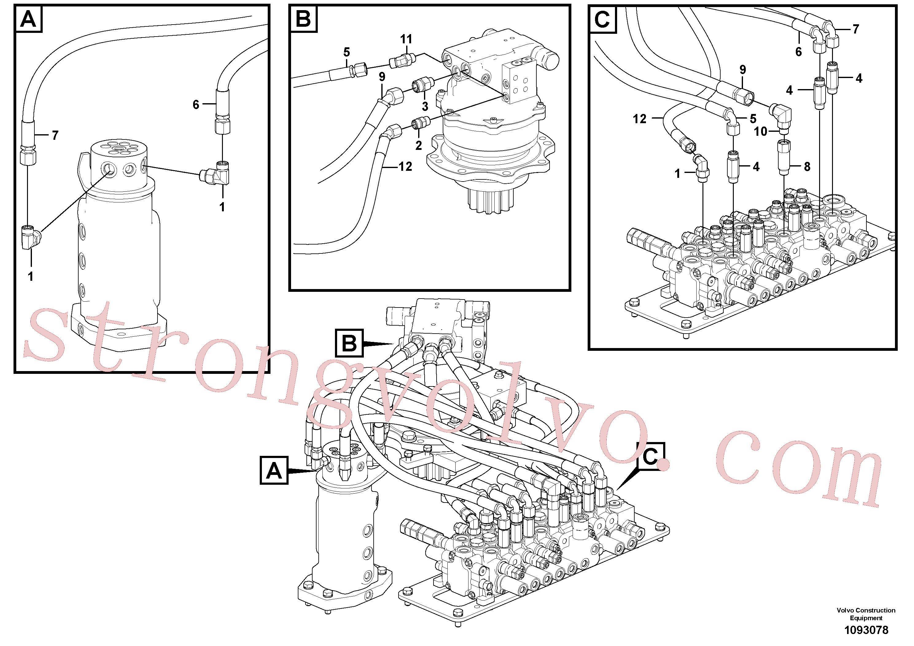VOE936927 Volvo Linha da rótula, válvula de comando à rótula(1093078 Montagem)