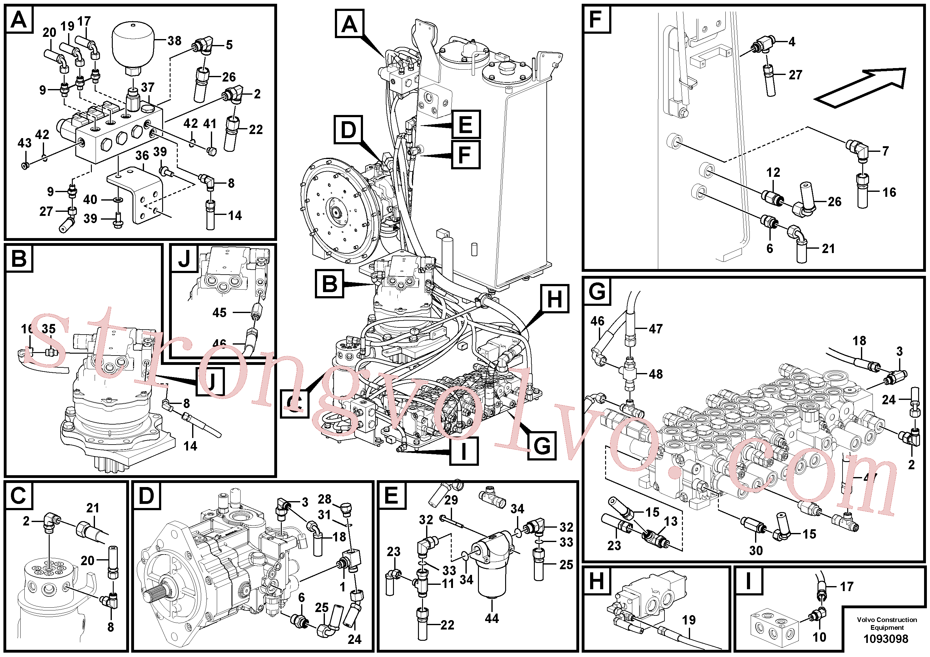 VOE936427 Volvo Sistema servomotor, tubagem da válvula de comando(1093098 Montagem)