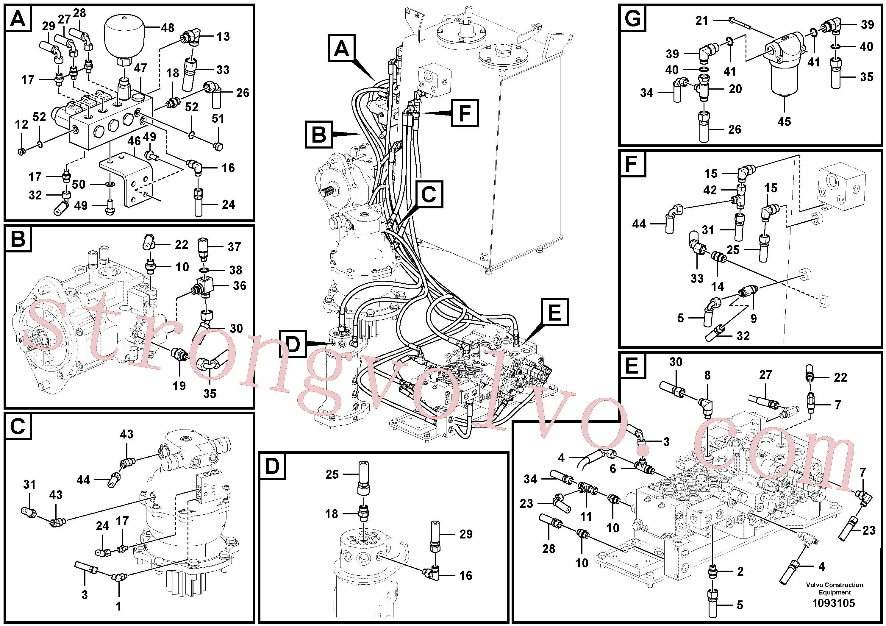VOE14652607 Volvo Sistema servomotor, tubagem da válvula de comando(1093105 Montagem)