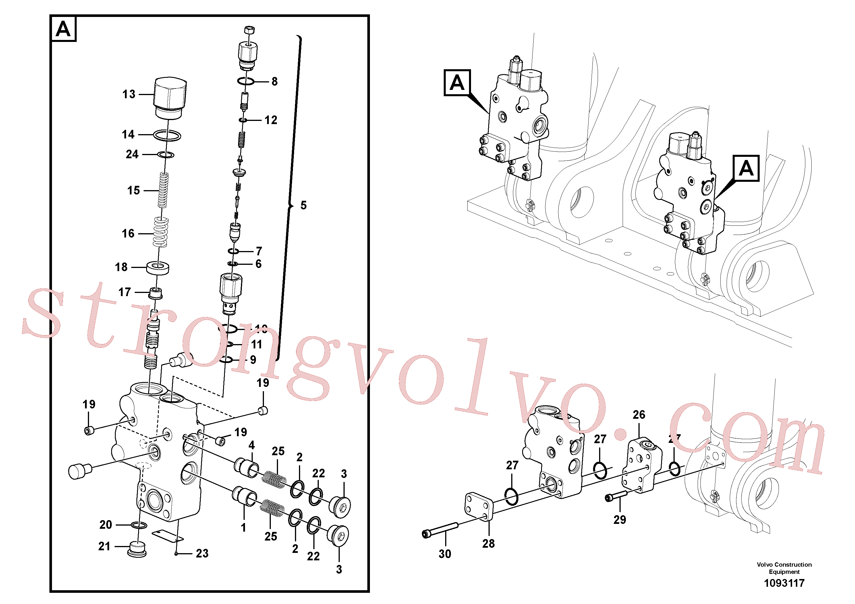 VOE997884 Volvo Hidráulico de serviço, suporte da válvula de ruptura da lança(1093117 Montagem)