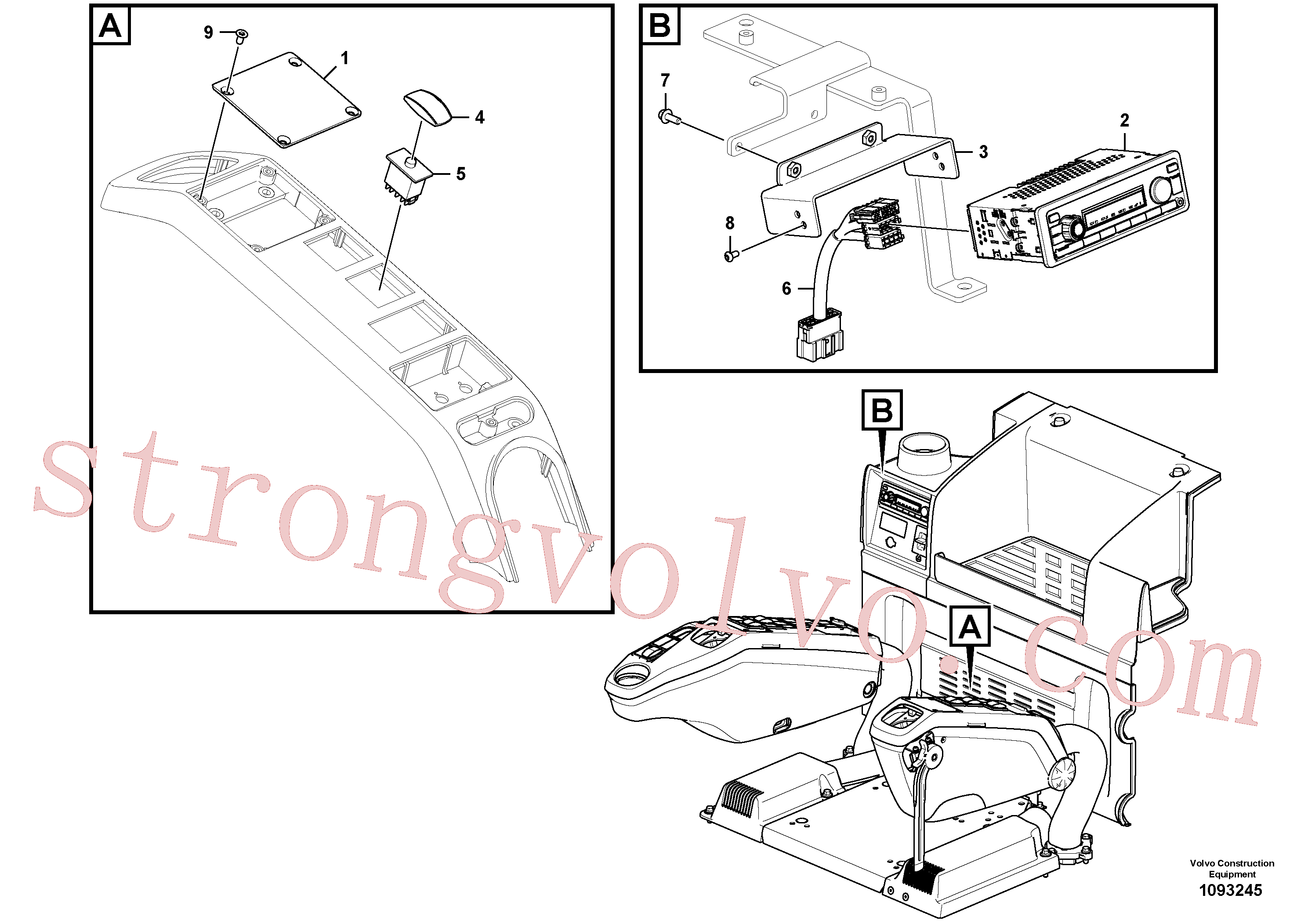 VOE60110090 Volvo Rádio gravador de cassetes com detalhes de montagem(1093245 Montagem)