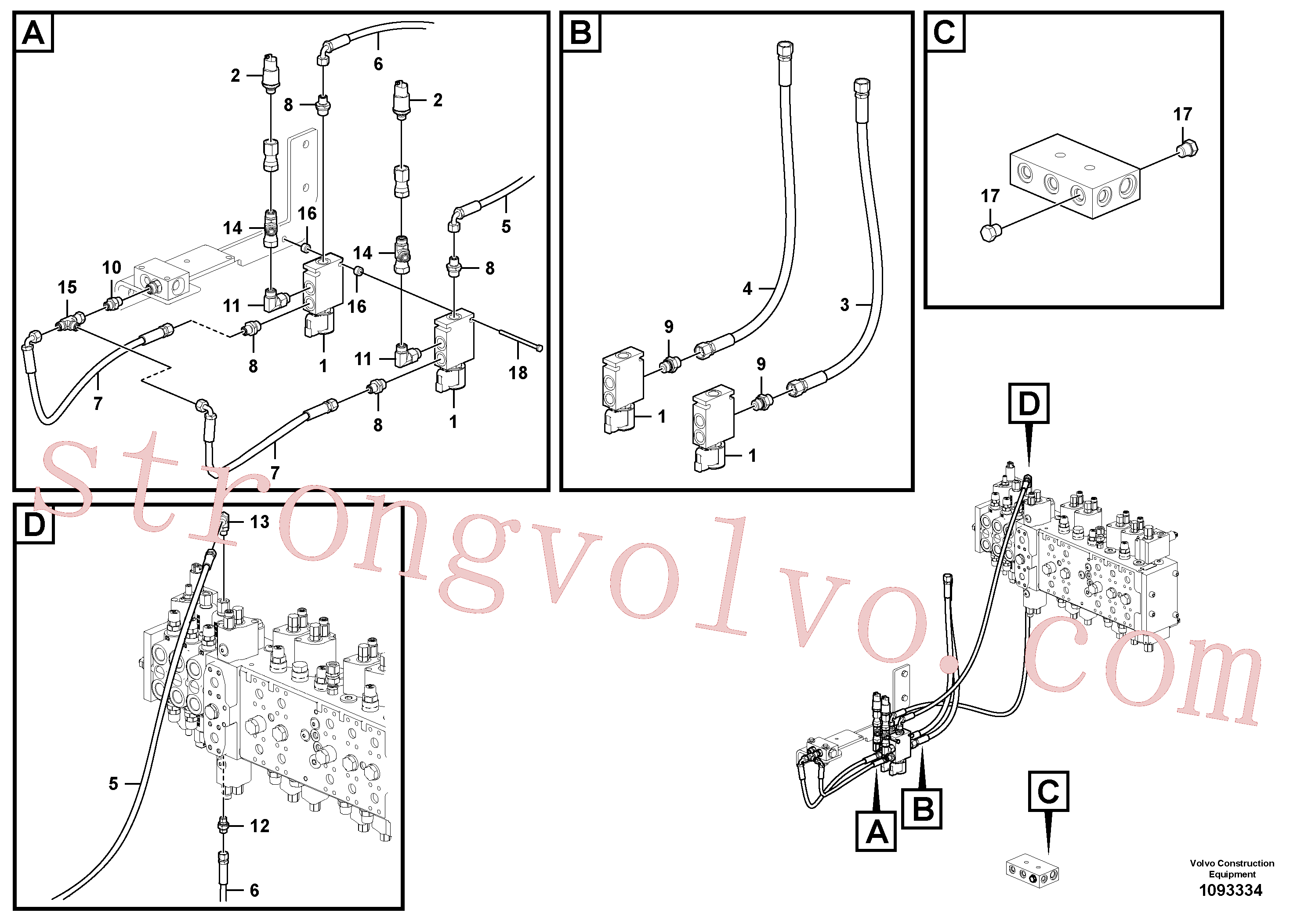 VOE937214 Volvo Sistema servomotor, válvula de comando para válvula de comando à distância(1093334 Montagem)