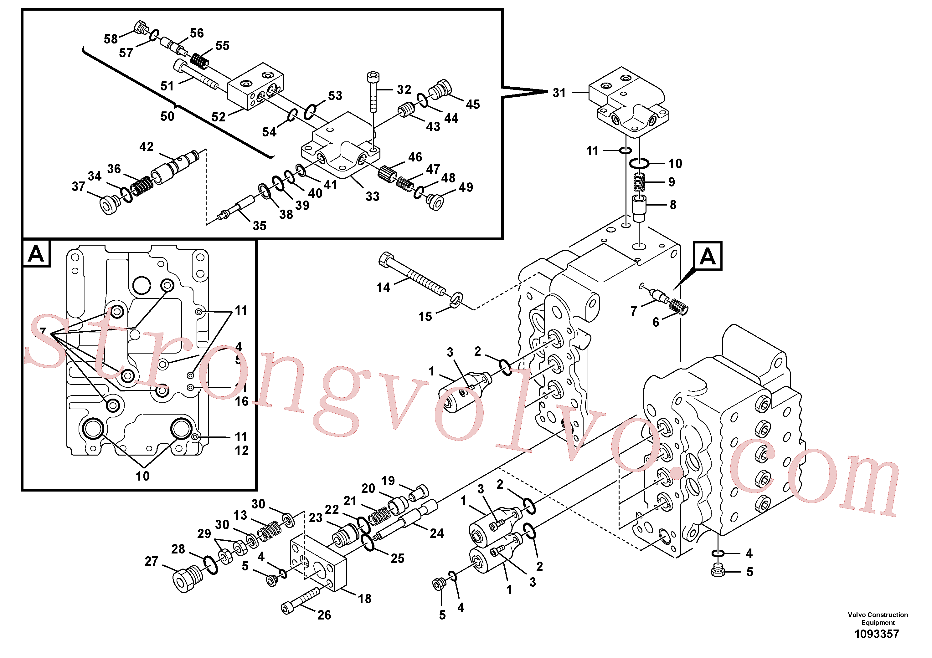 VOE997512 Volvo Válvula mestra de comando, válvulas de alívio e suspensão da lança(1093357 Montagem)
