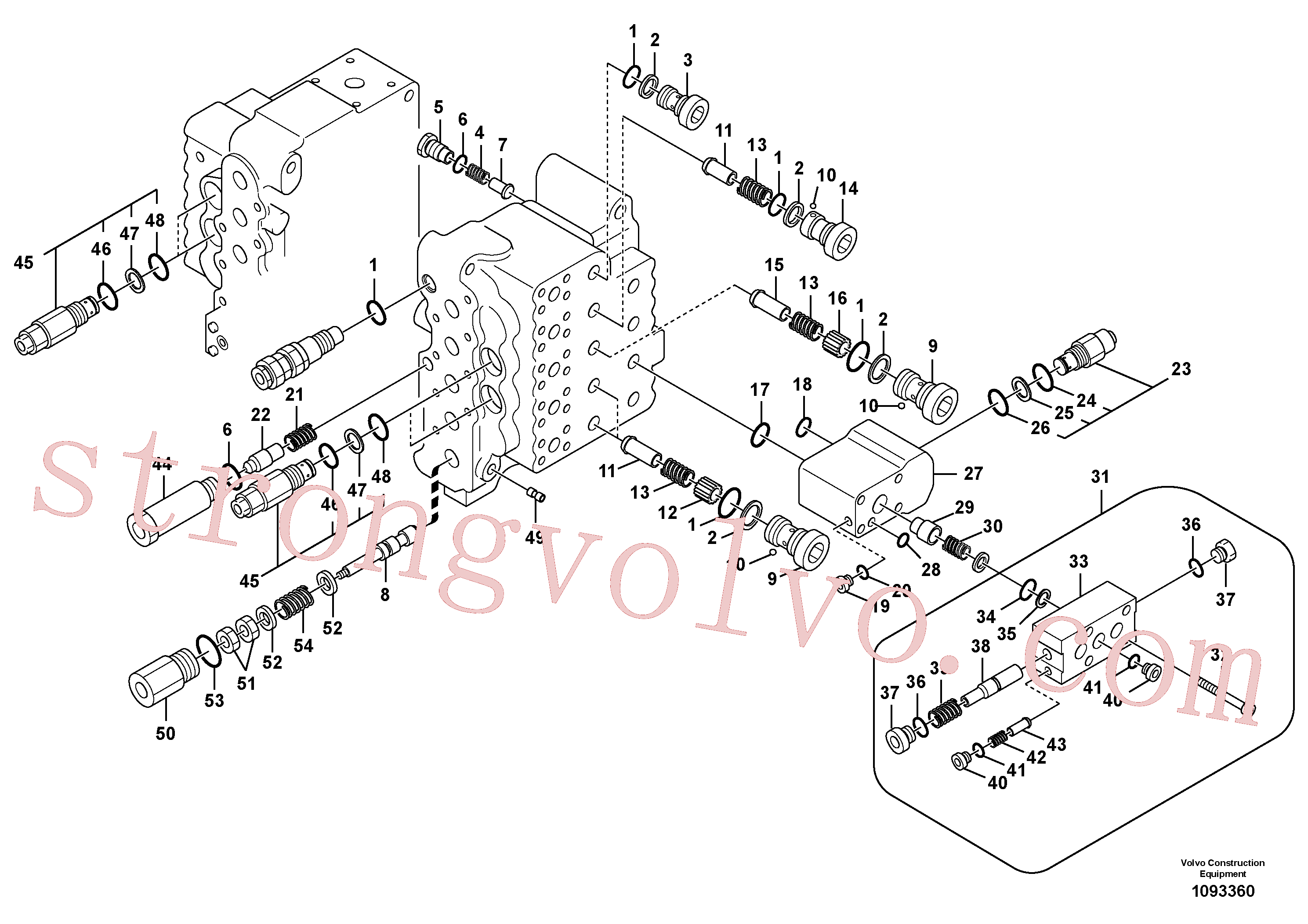 VOE14535498 Volvo Válvula de comando, válvula de alívio e suspensão do braço de afundamento(1093360 Montagem)