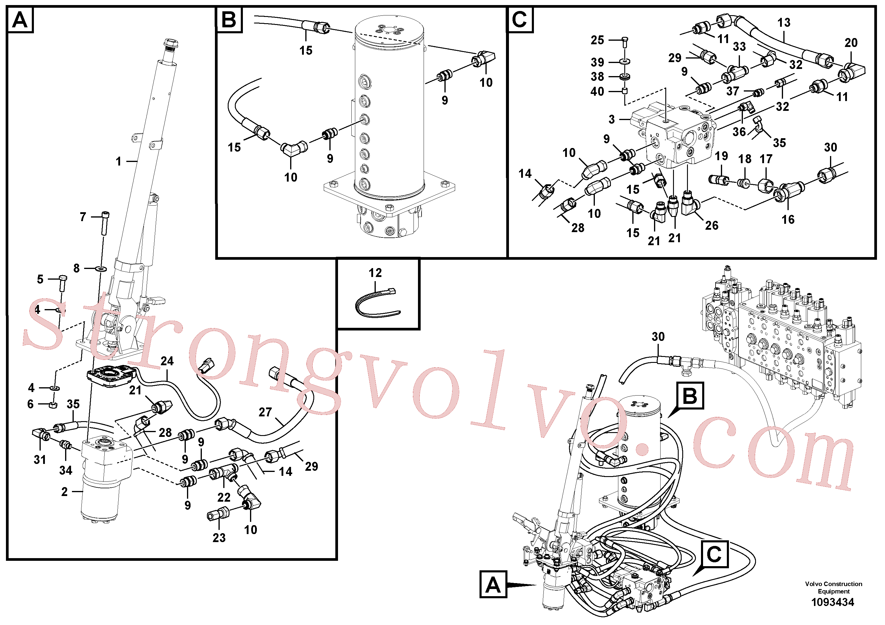 VOE997512 Volvo Sistema hidráulico, linha da direcção(1093434 Montagem)