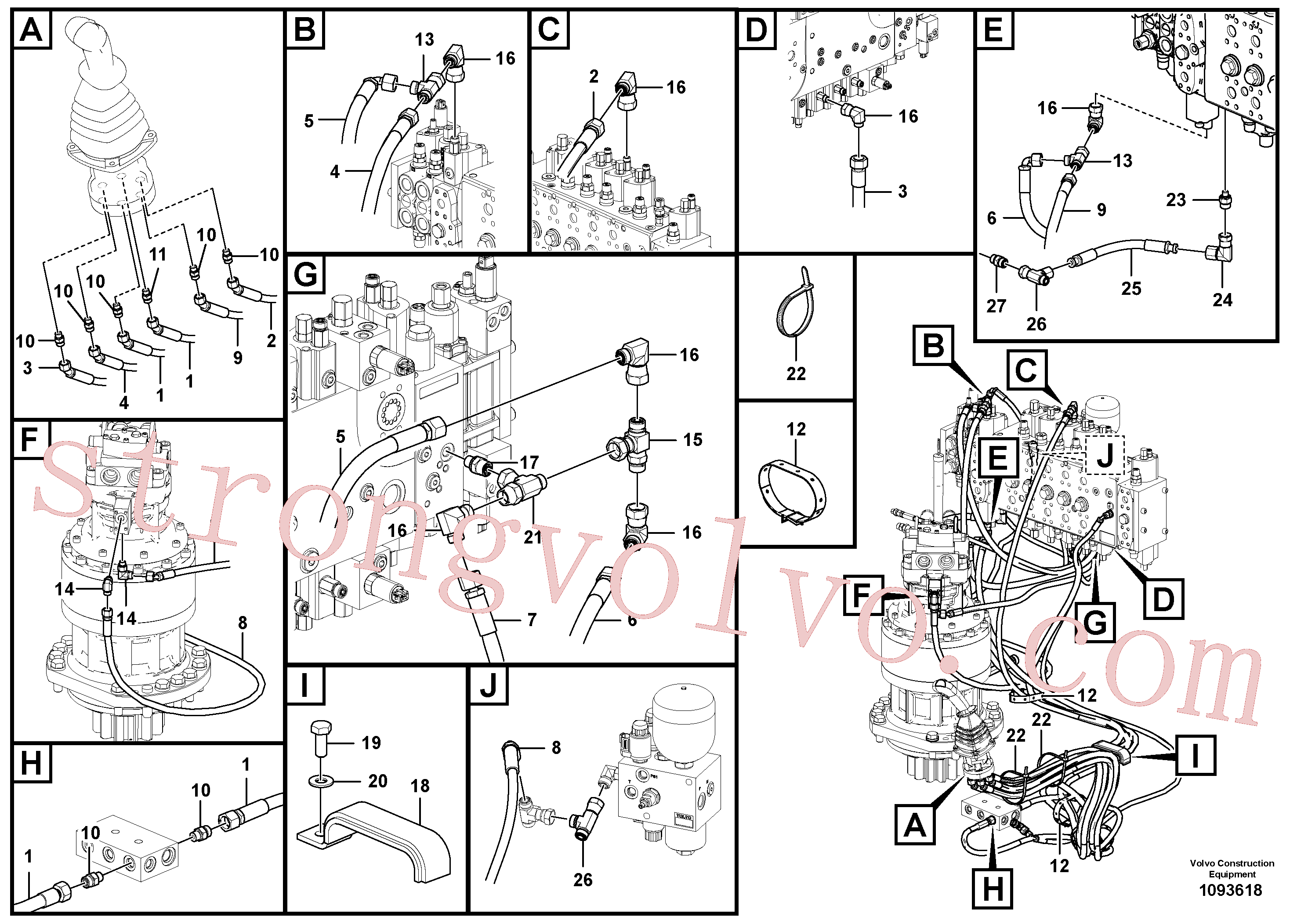 VOE15038542 Volvo Sistema servomotor, válvula de comando para válvula de comando à distância(1093618 Montagem)