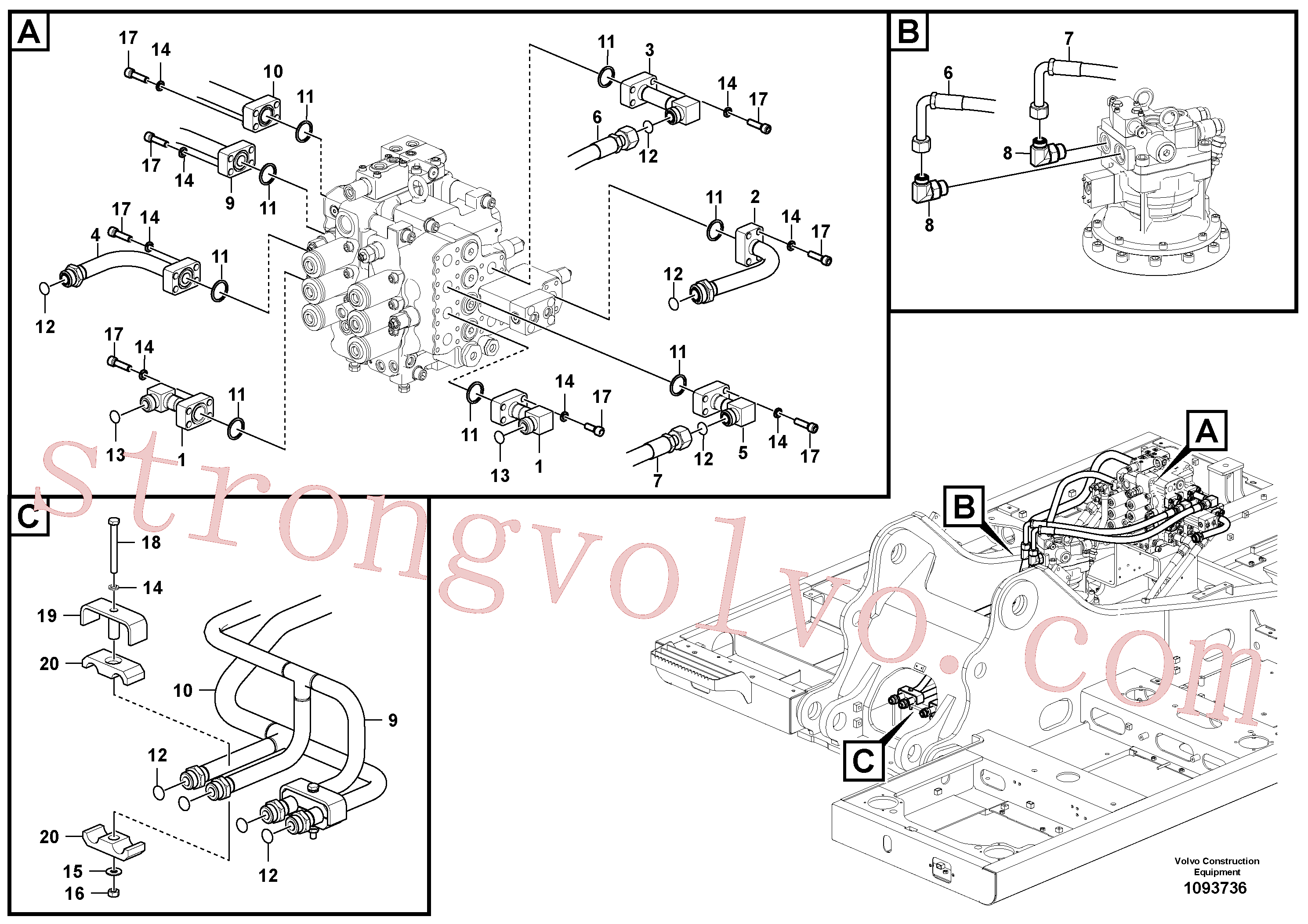 VOE14505761 Volvo Sistema hidráulico, válvula de comando da lança e articulação(1093736 Montagem)