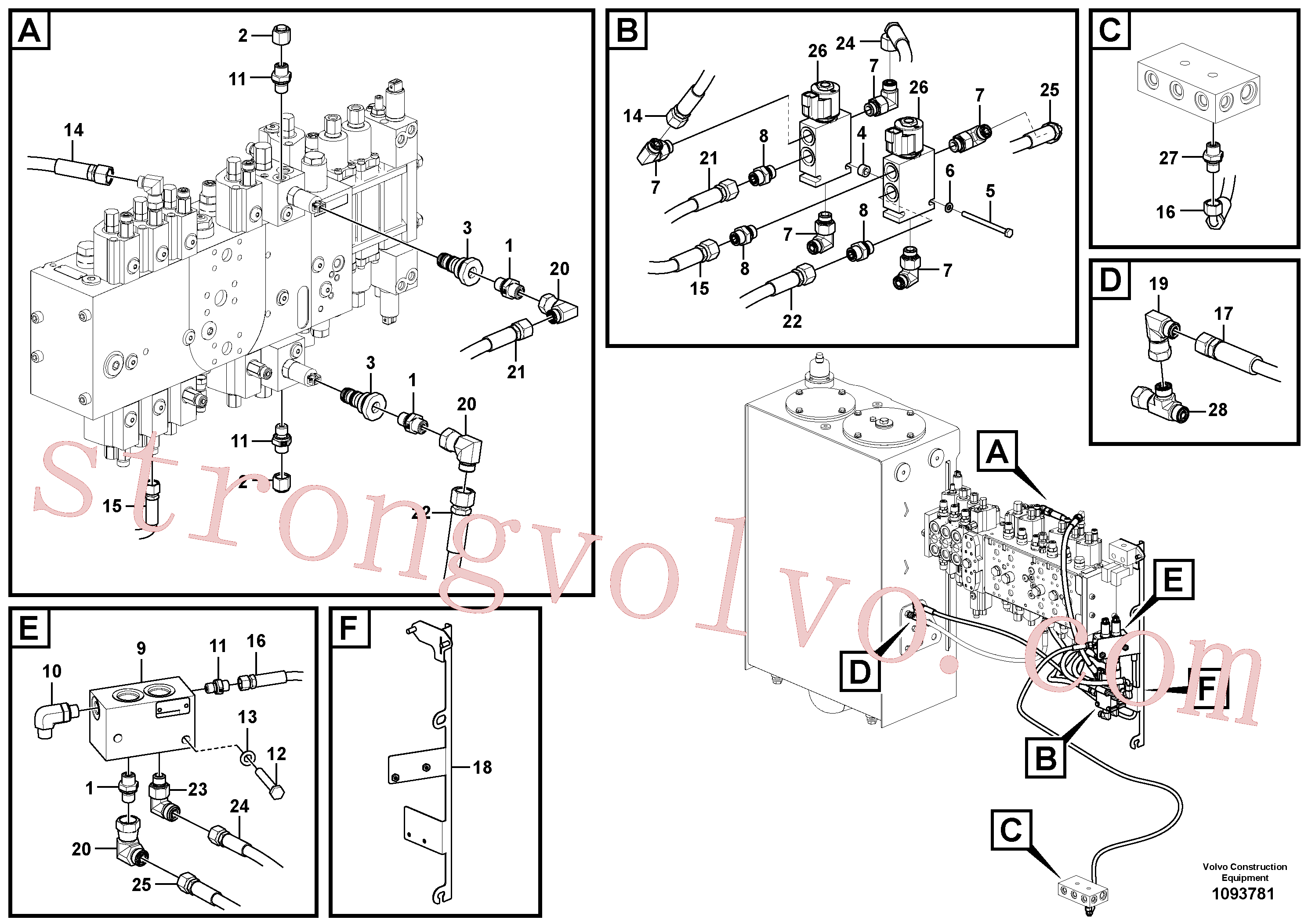 VOE936747 Volvo Sistema servomotor, válvula de comando para válvula de comando à distância(1093781 Montagem)