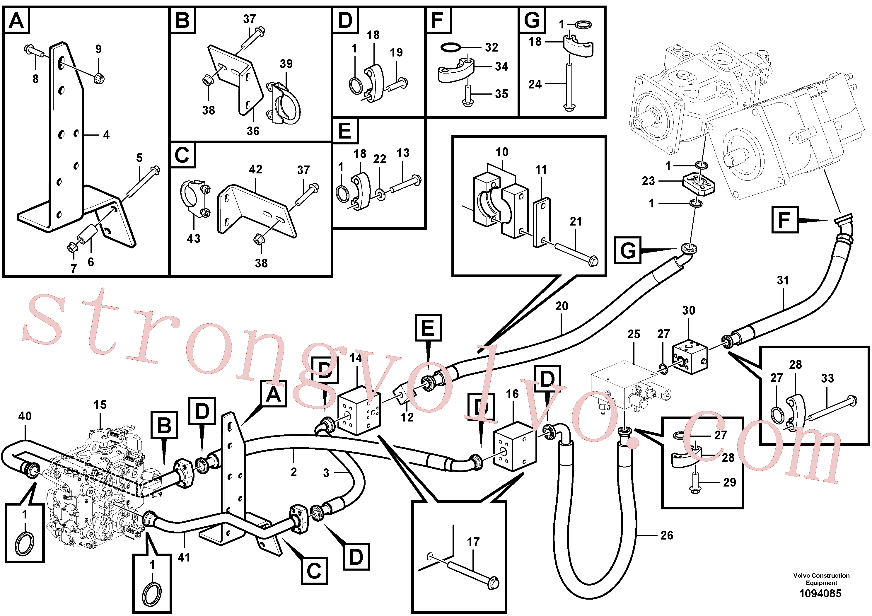 VOE60113121 Volvo Sistema hidráulico, linha de alimentação(1094085 Montagem)