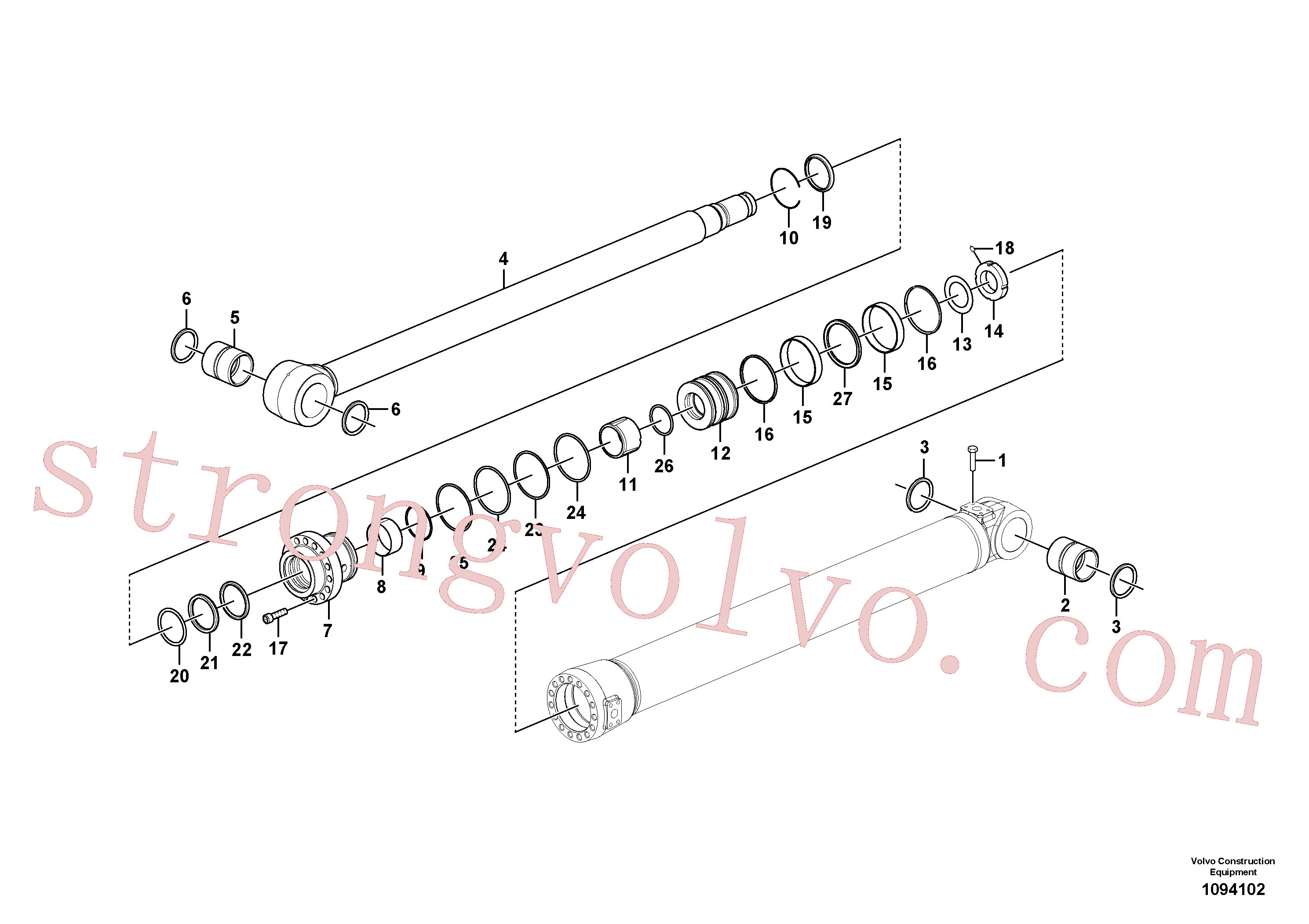 VOE14884926 Volvo Cilindro do braço de afundamento(1094102 Montagem)