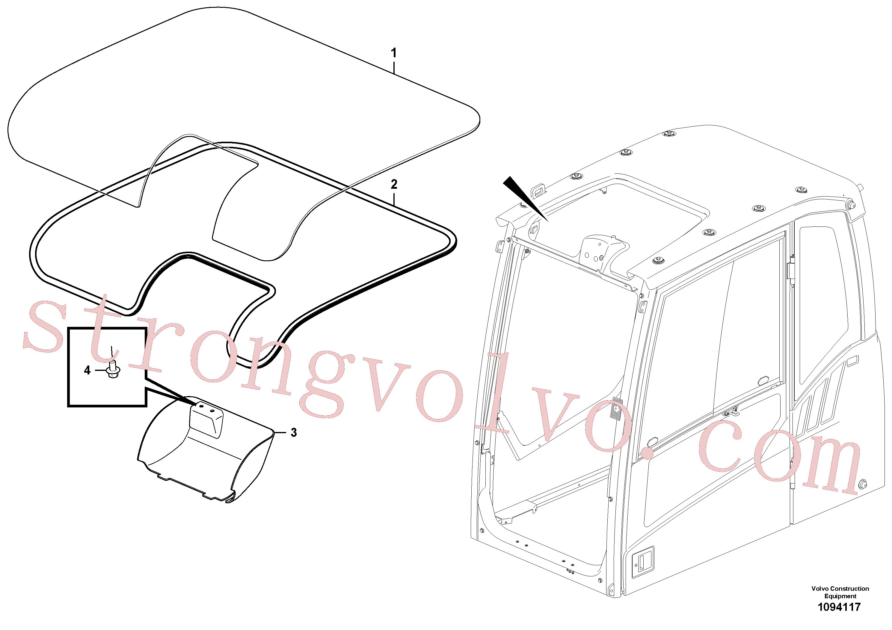VOE984723 Volvo Escotilha do tejadilho(1094117 Montagem)