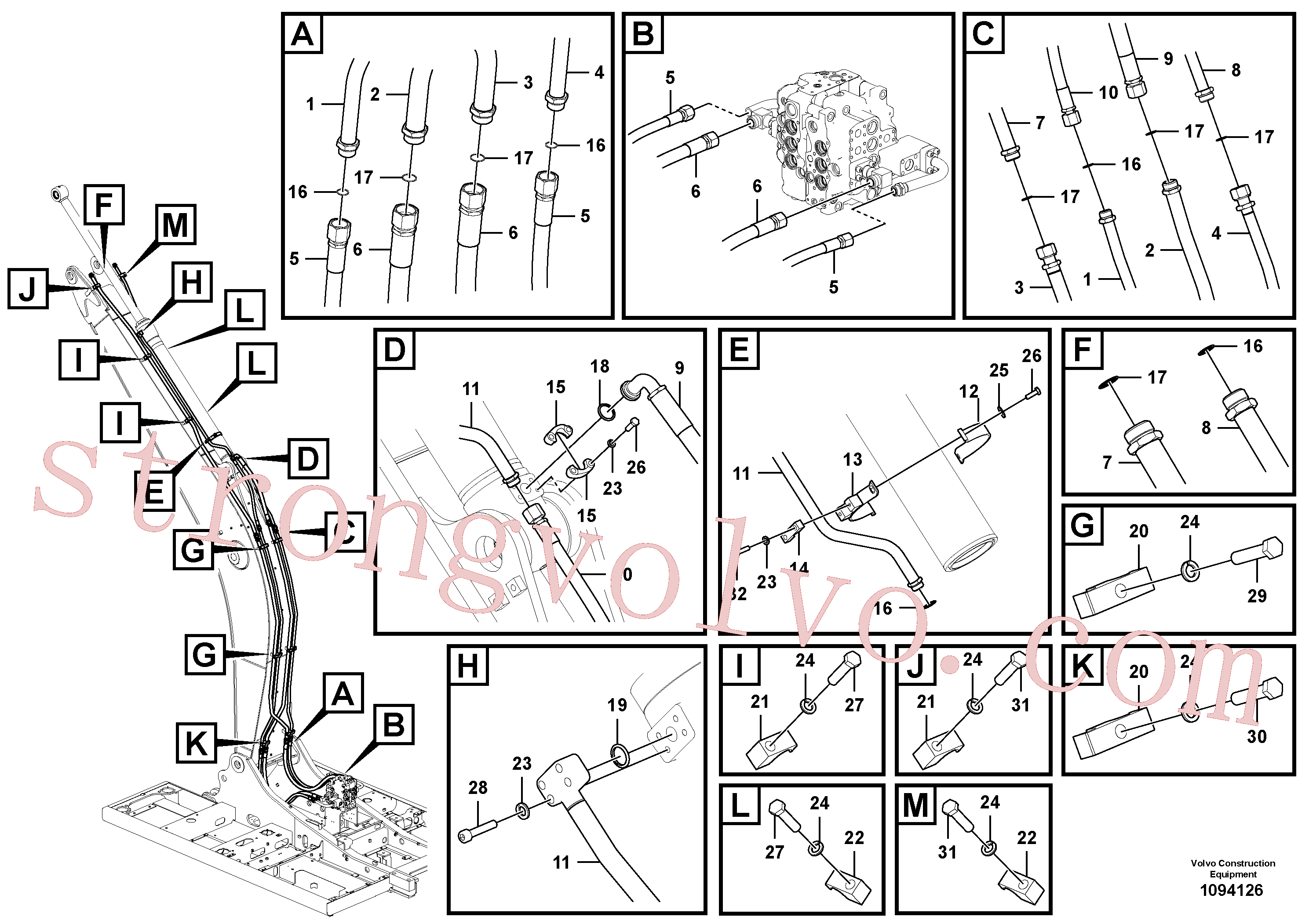 VOE937829 Volvo Hidráulica de serviço, cilindro do braço de afundamento na lança.(1094126 Montagem)
