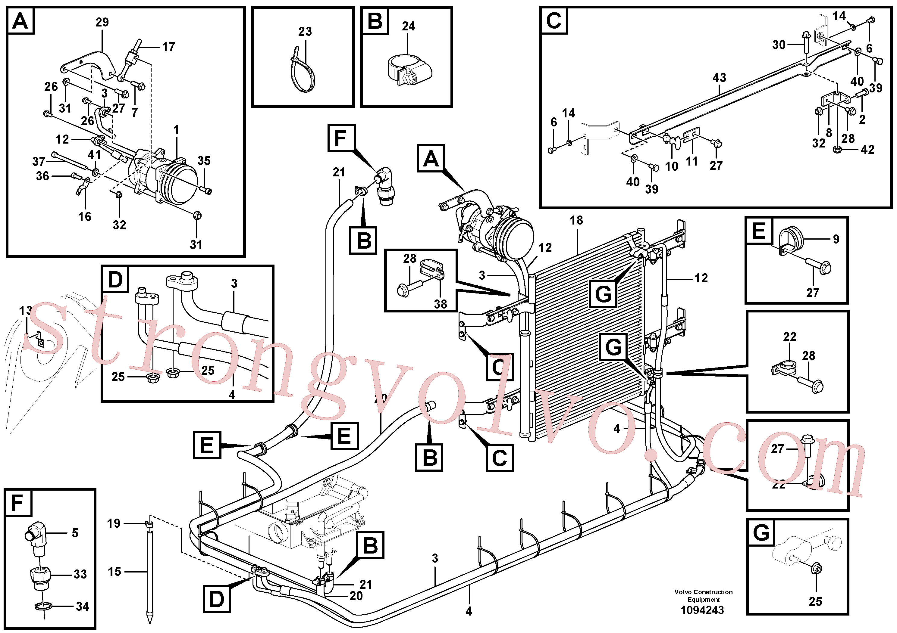 VOE990989 Volvo Linha do ar condicionado, refrigeração e aquecimento(1094243 Montagem)