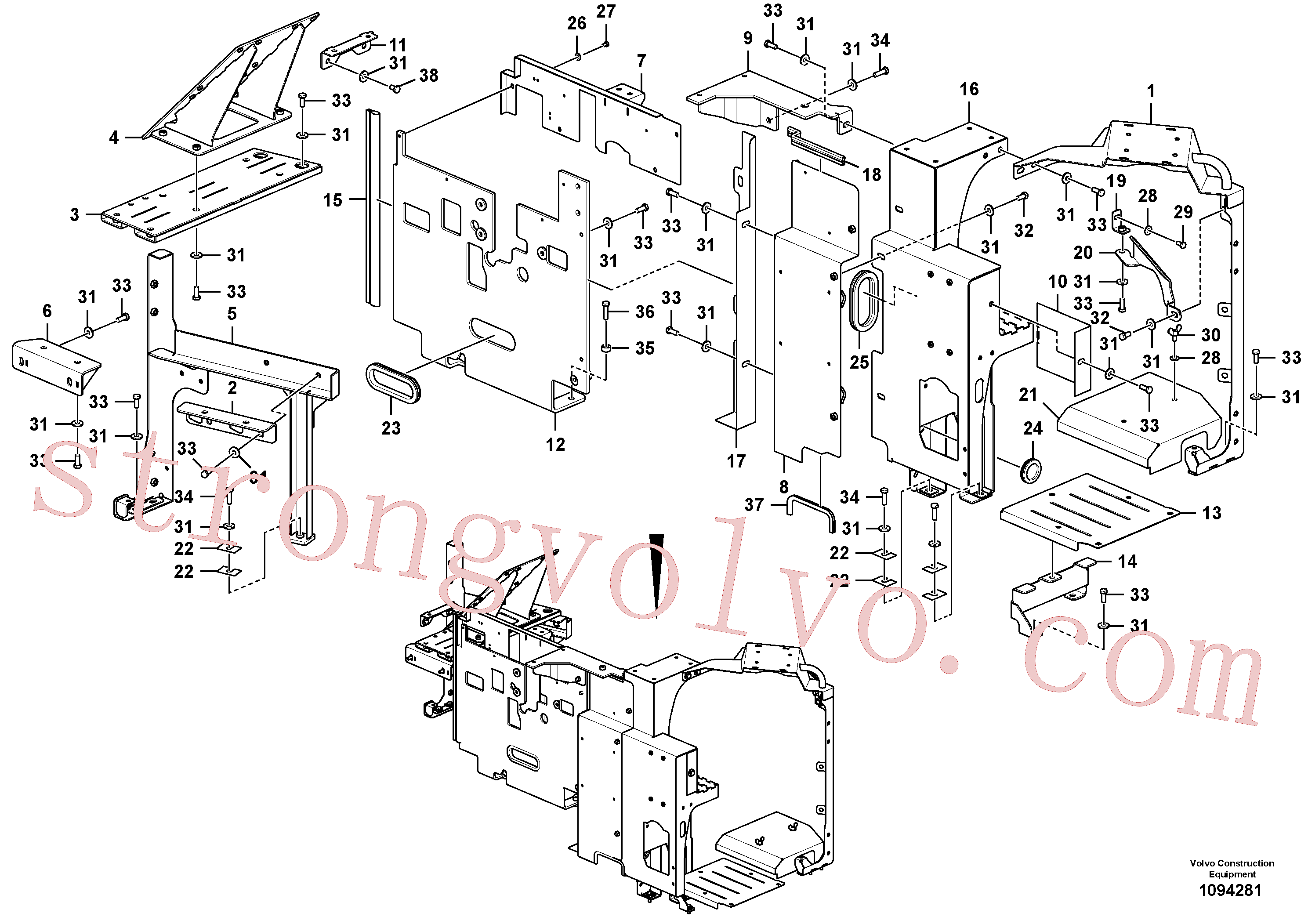 VOE997951 Volvo Quadro do capot(1094281 Montagem)