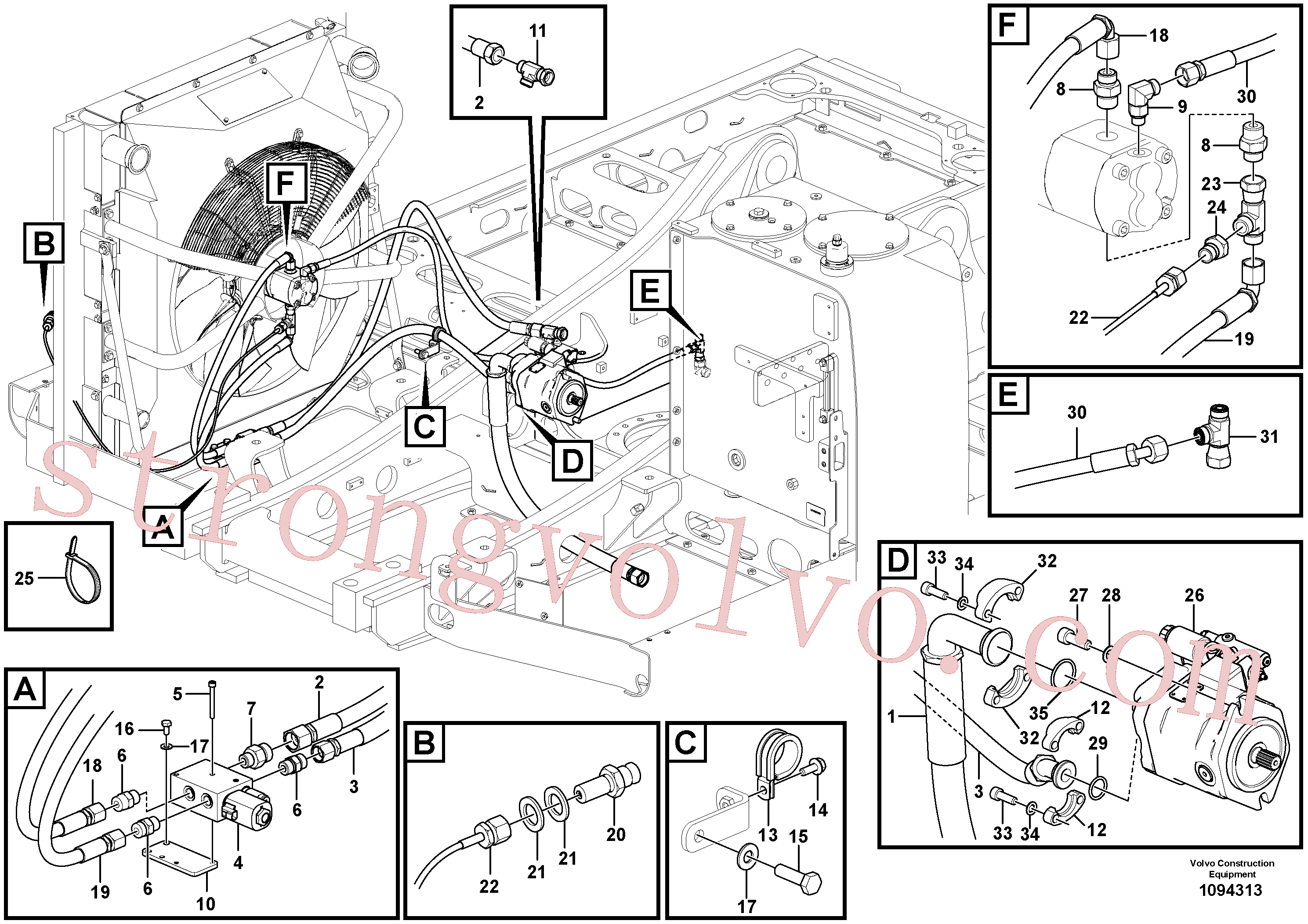 VOE994870 Volvo Sistema hidráulico, sistema refrigerante do óleo(1094313 Montagem)