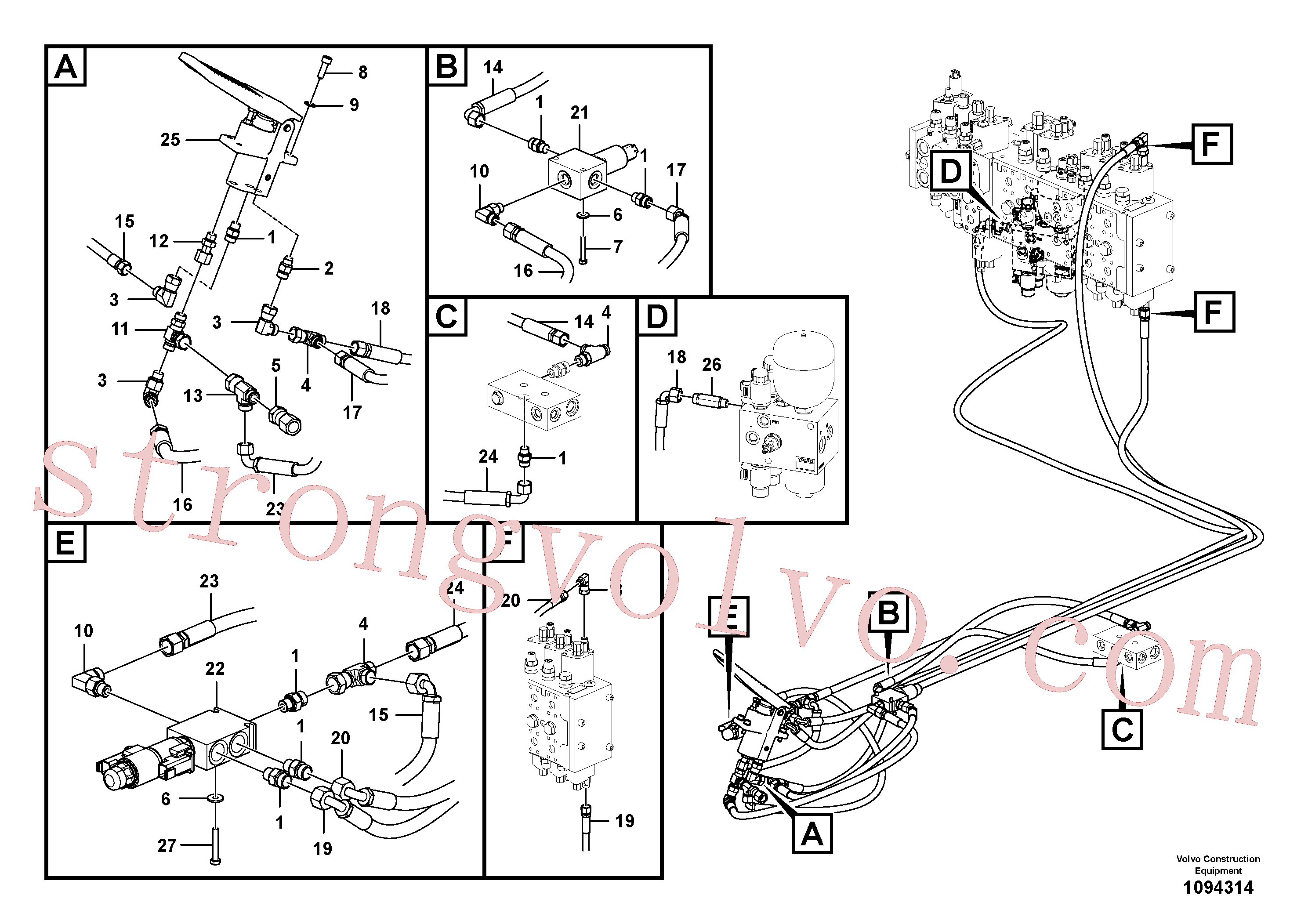 VOE14565159 Volvo Sistema servomotor, válvula de comando para pedal da válvula de comando(1094314 Montagem)