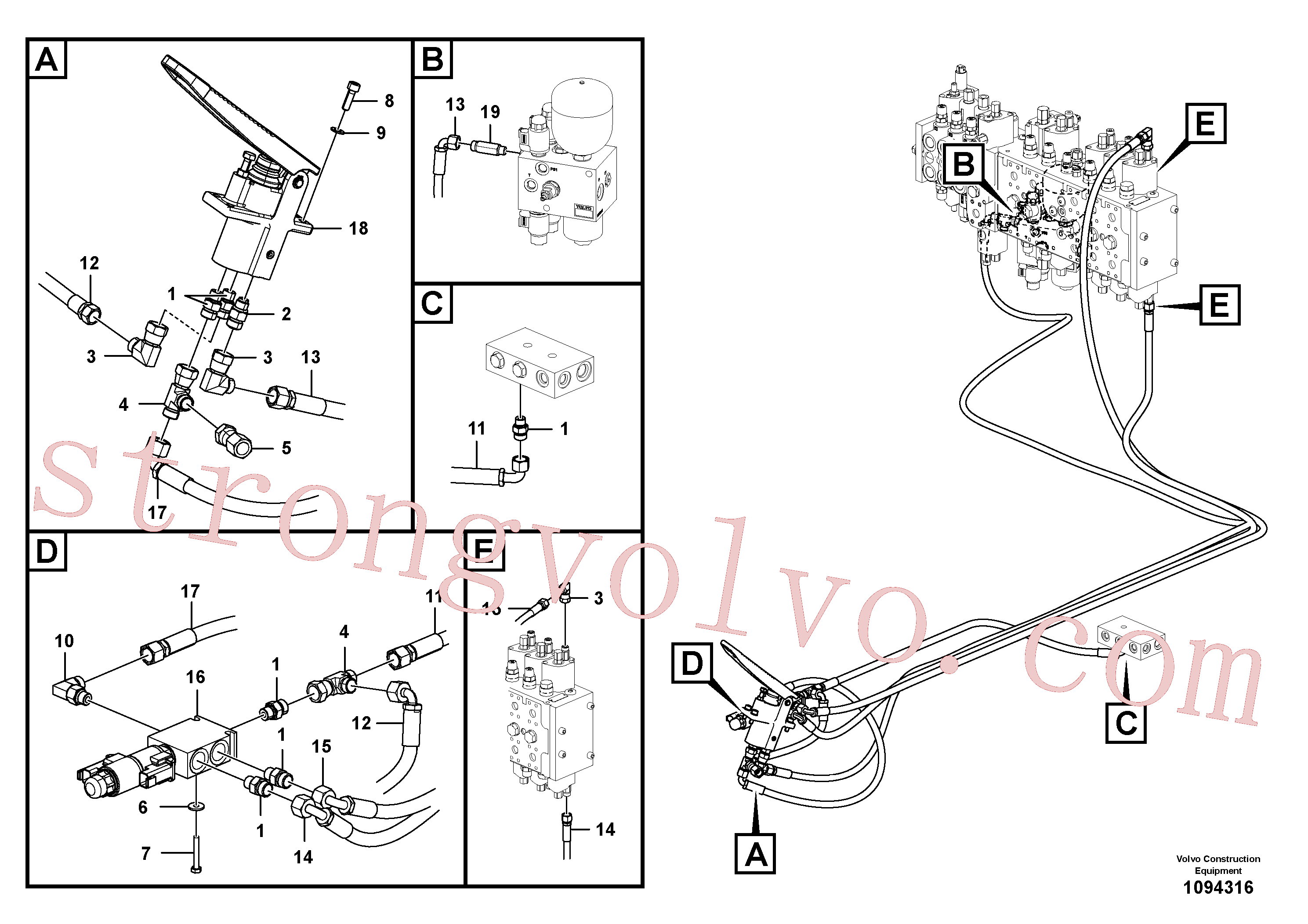 VOE14565159 Volvo Sistema servomotor, válvula de comando para válvula de comando à distância(1094316 Montagem)