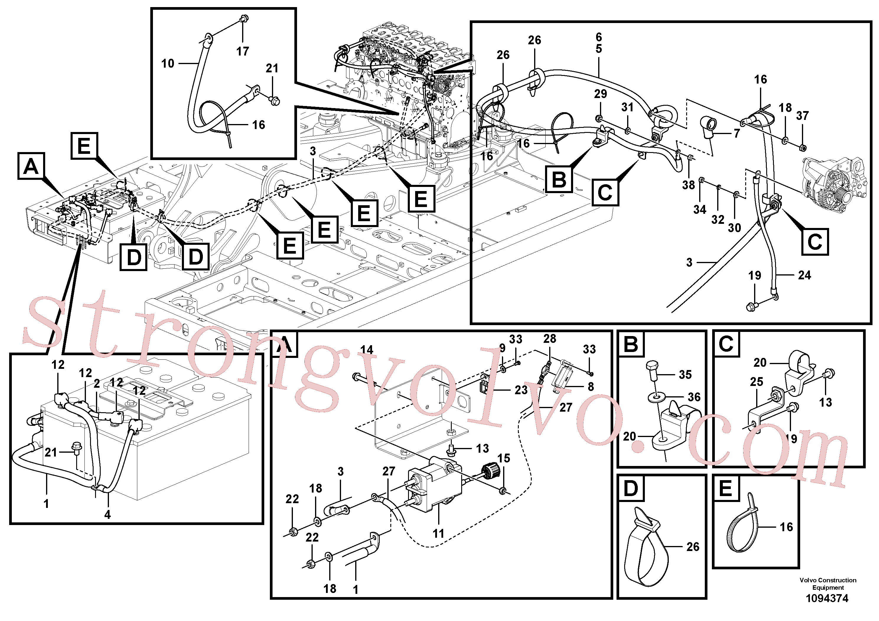VOE60113087 Volvo Cabos, bateria(1094374 Montagem)