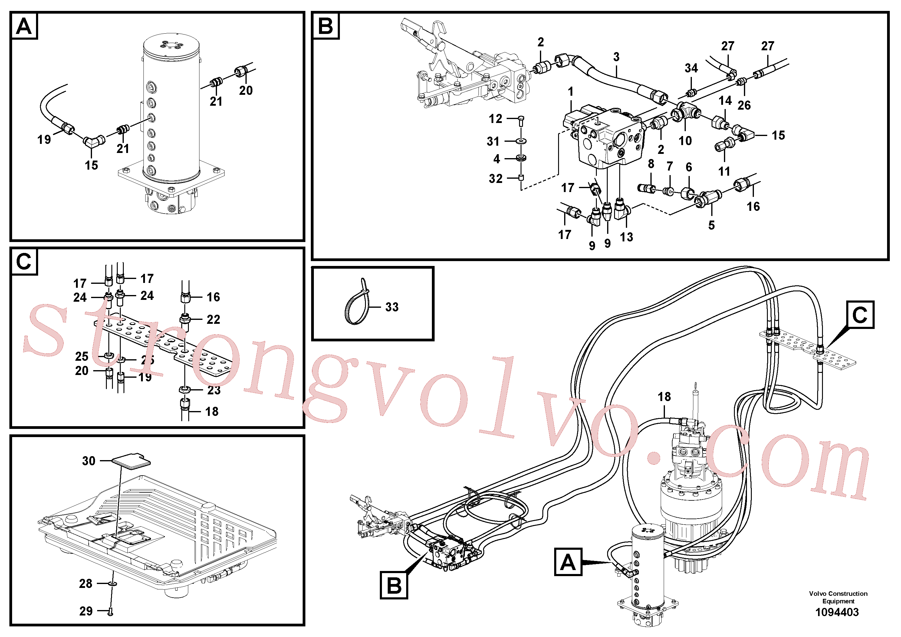 VOE938368 Volvo Sistema hidráulico, linha da direcção(1094403 Montagem)