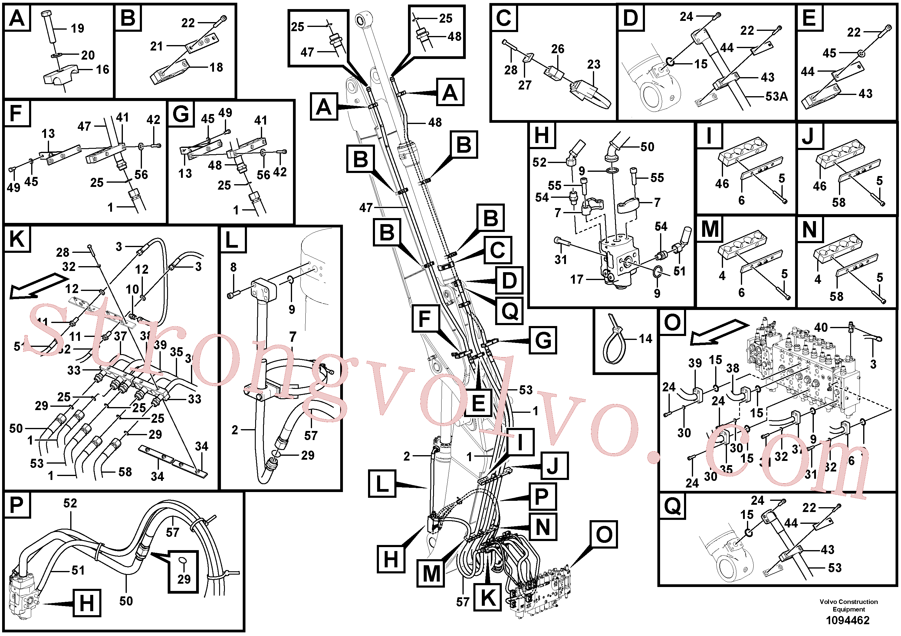 VOE15001629 Volvo Hidráulica de serviço, cilindro do braço de afundamento na lança ajustável(1094462 Montagem)