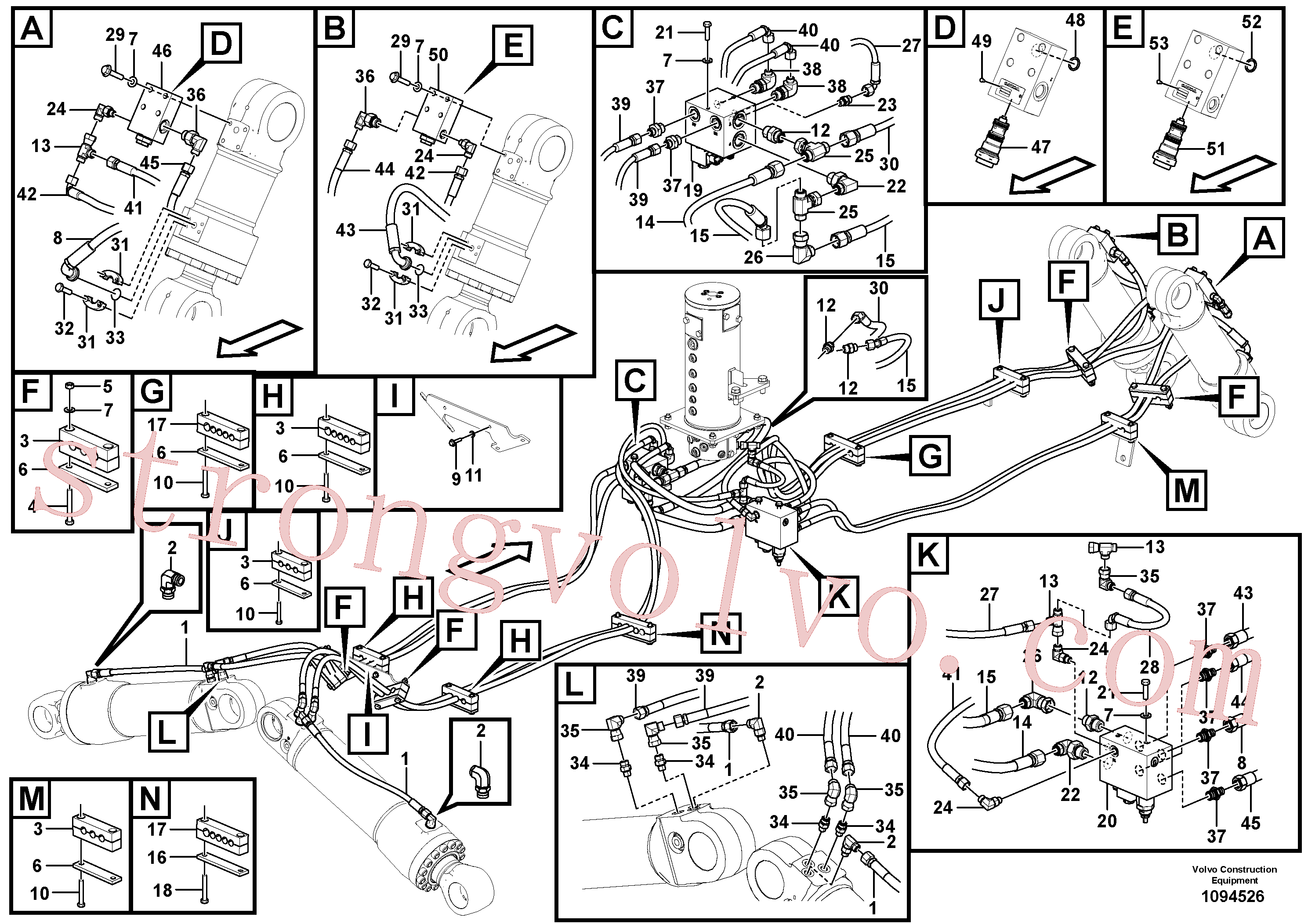 VOE982628 Volvo Hidráulica de serviço, lâmina de terraplanagem dianteira e extensor traseiro(1094526 Montagem)