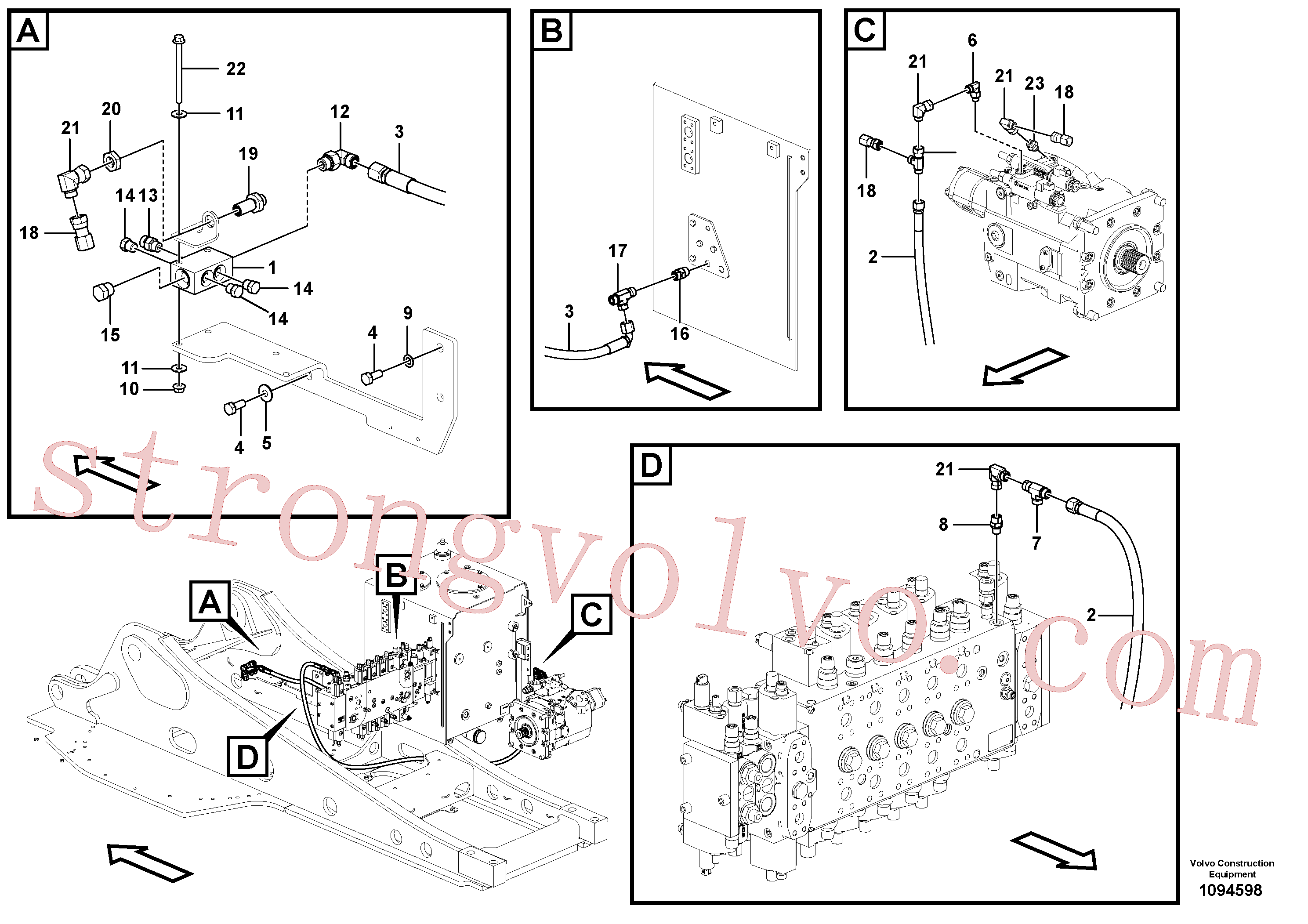 VOE938212 Volvo Sistema servomotor, suporte do filtro e tubagem da bomba(1094598 Montagem)