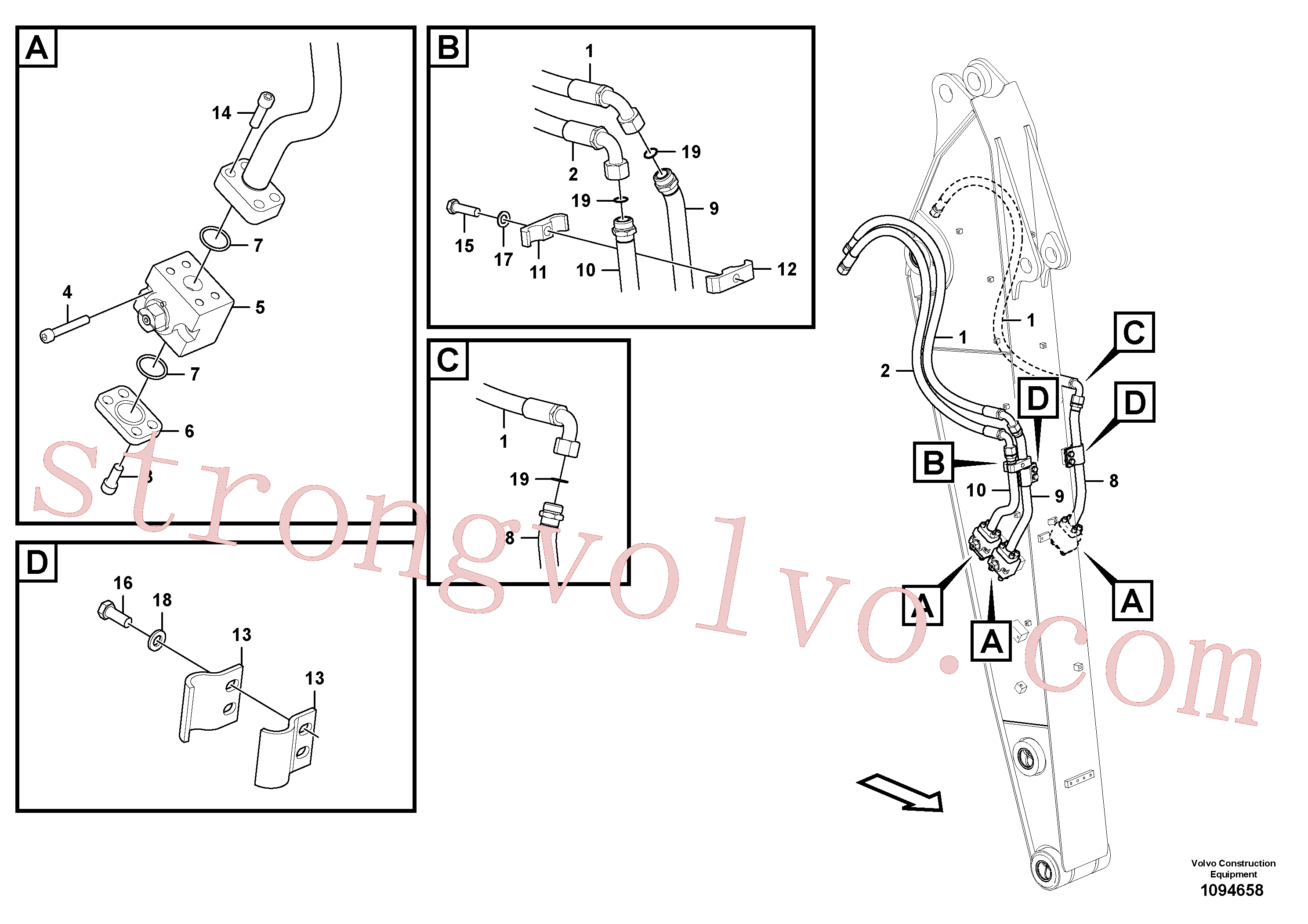 VOE14881210 Volvo Hidráulica de serviço, martelo e cortador para braço de afundamento(1094658 Montagem)