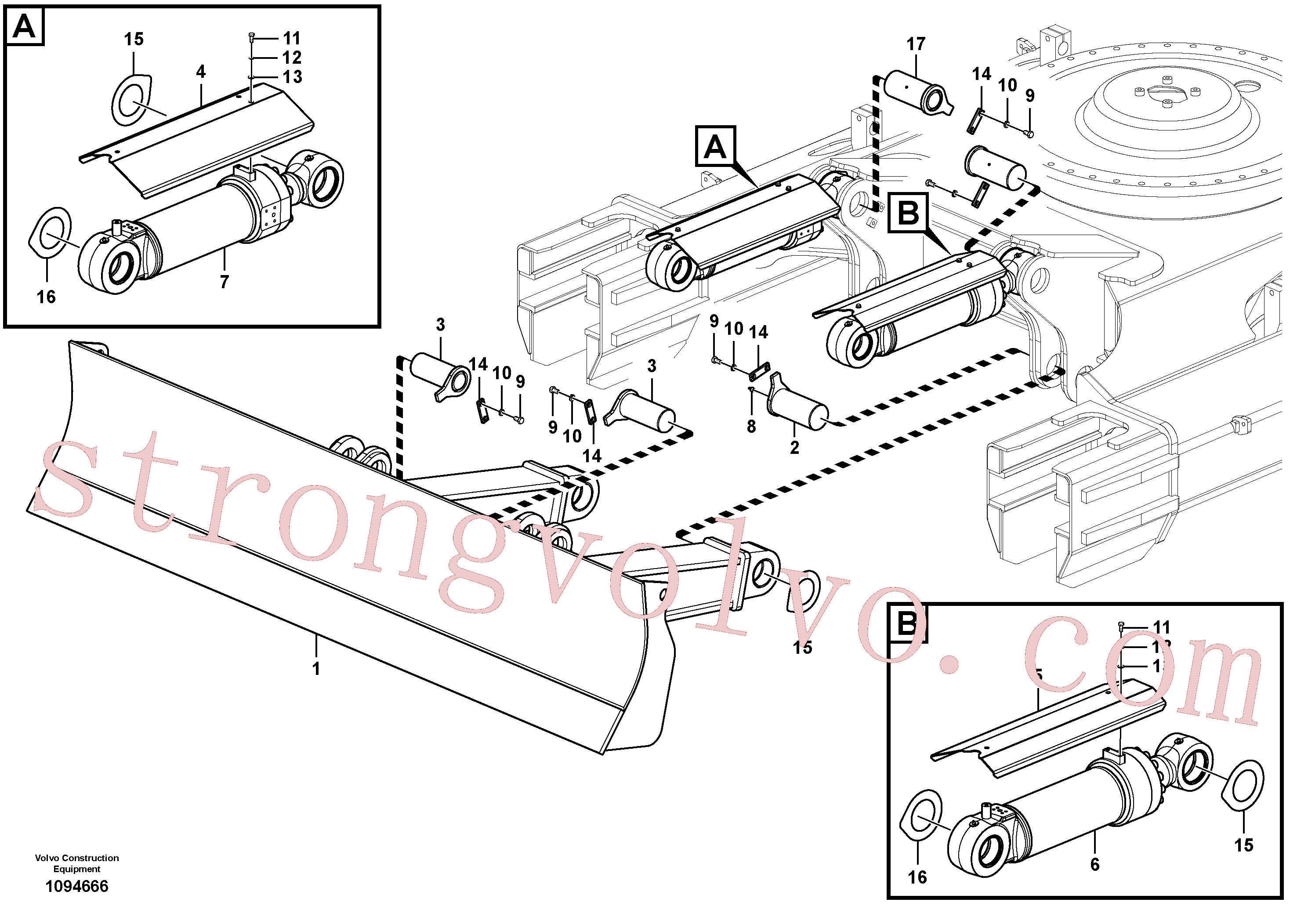 VOE14567065 Cilindro de hoja topadora Volvo escavadeira