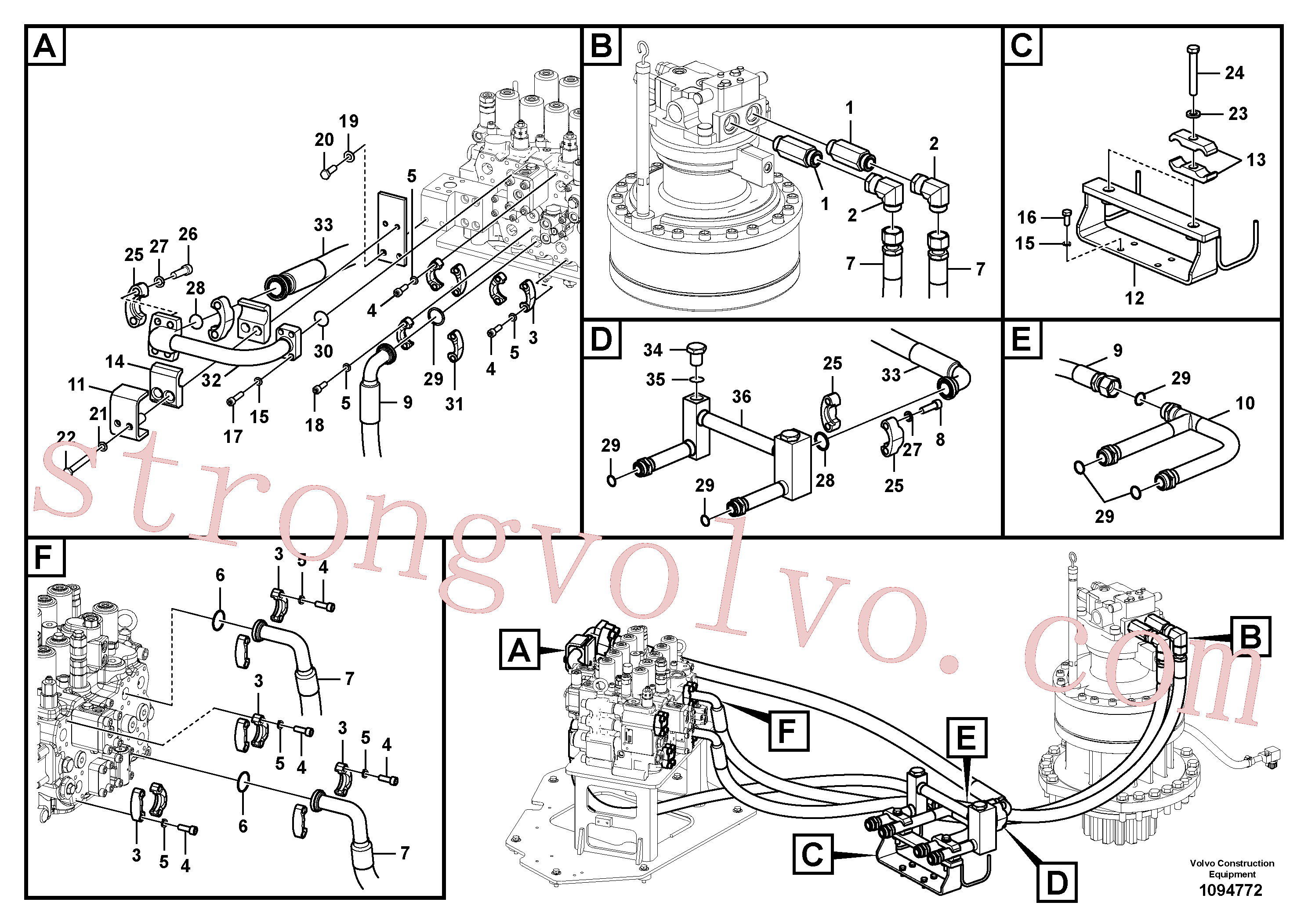 VOE997527 Volvo Sistema hidráulico, válvula de comando da lança e articulação(1094772 Montagem)