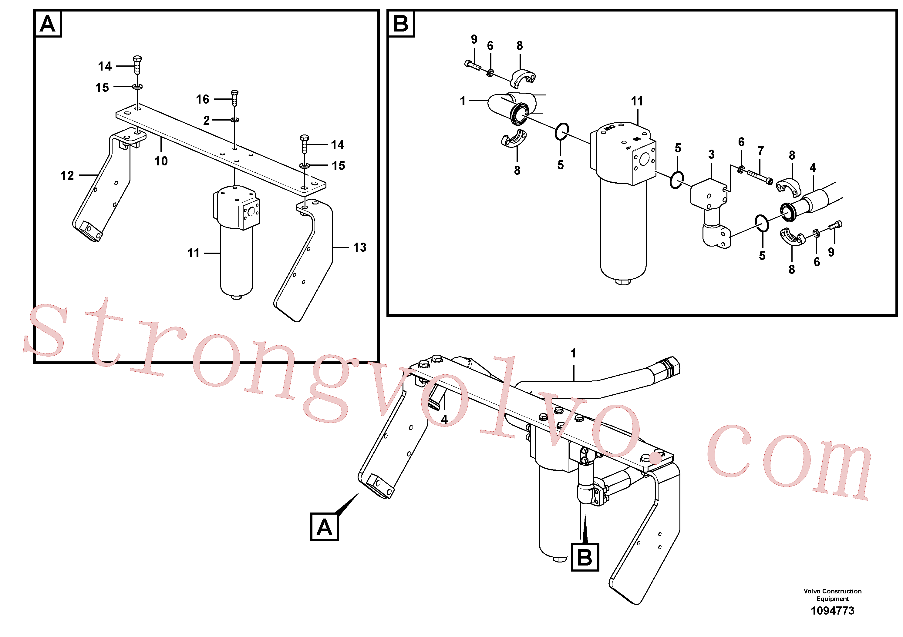 VOE14596732 Volvo Hidráulica de serviço, martelo e cortador para filtro de retorno(1094773 Montagem)