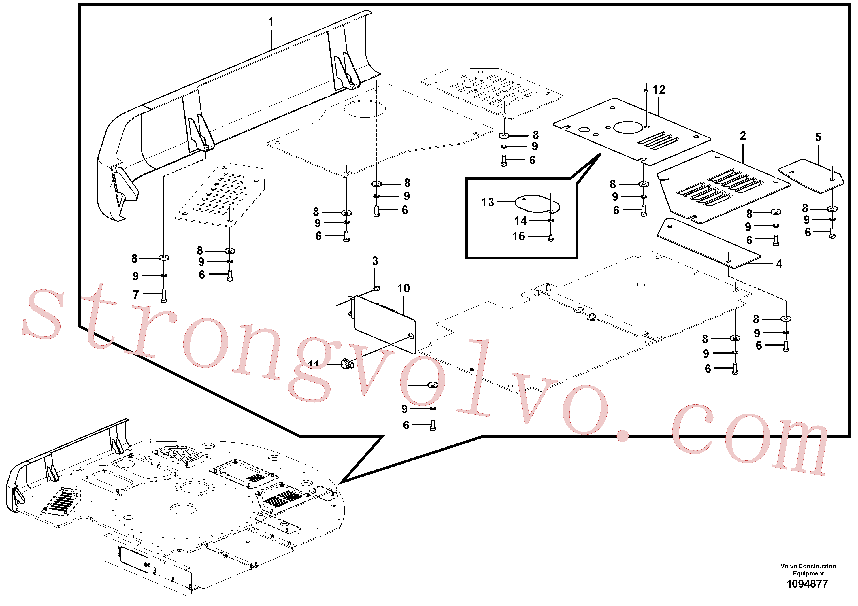 VOE997951 Volvo Escotilhas sob o motor, bombas hidráulicas, arrefecedor, válvula m. e depósito de combustível(1094877 Montagem)