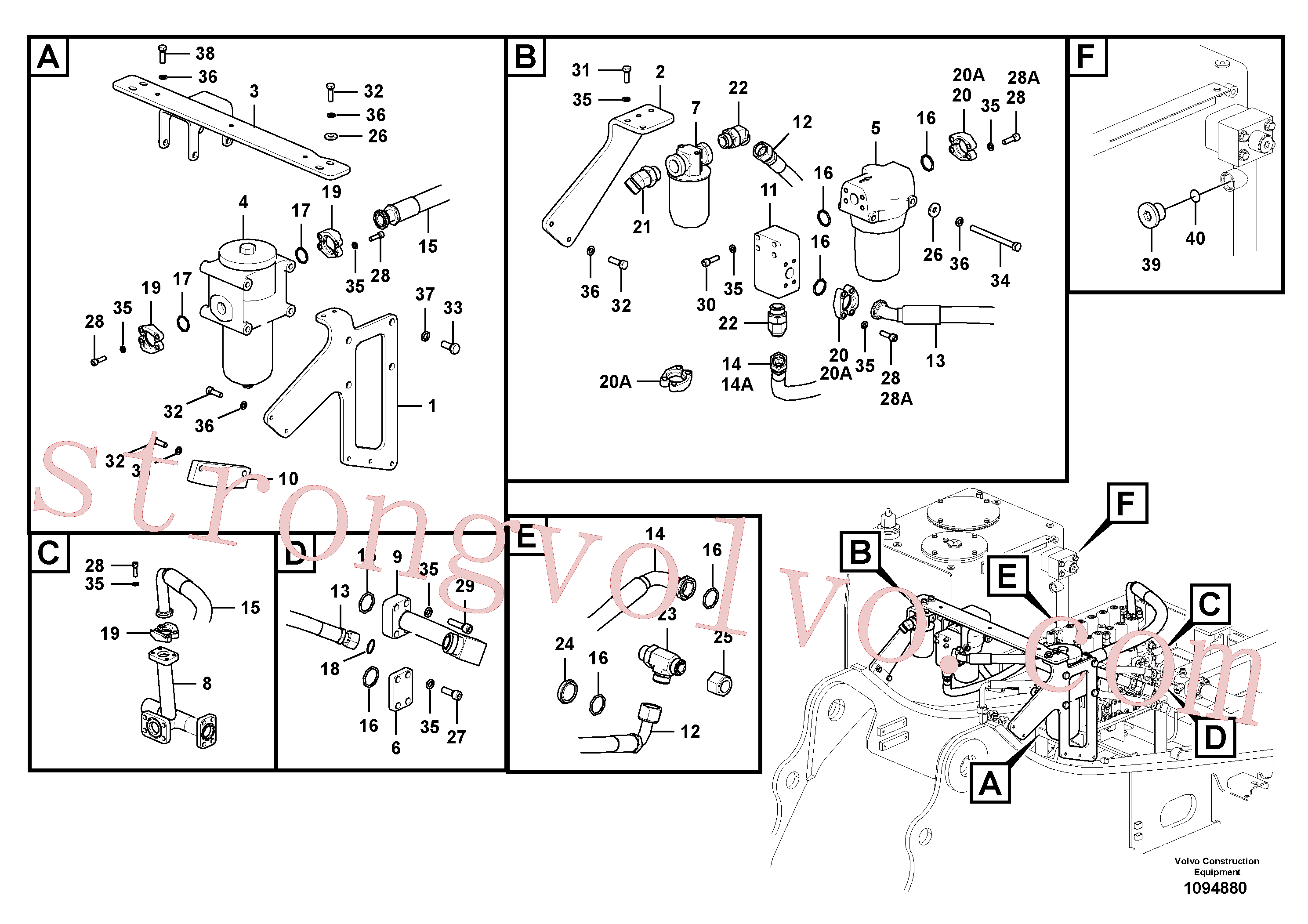 VOE938116 Volvo Sistema hidráulico, válvula de controlo do filtro de retorno(1094880 Montagem)