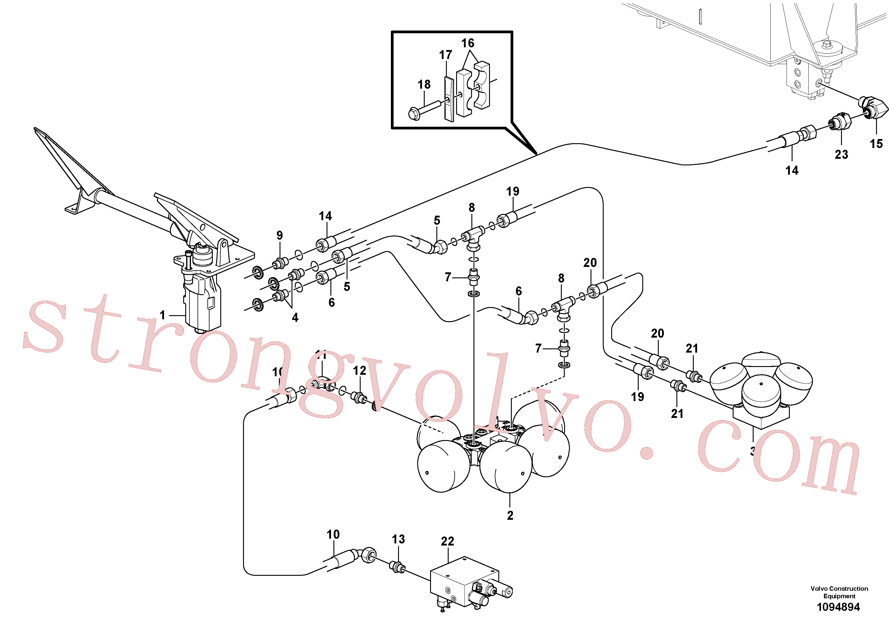 VOE937035 Volvo Linhas de travão, válvula do travão de pé - acumuladores(1094894 Montagem)
