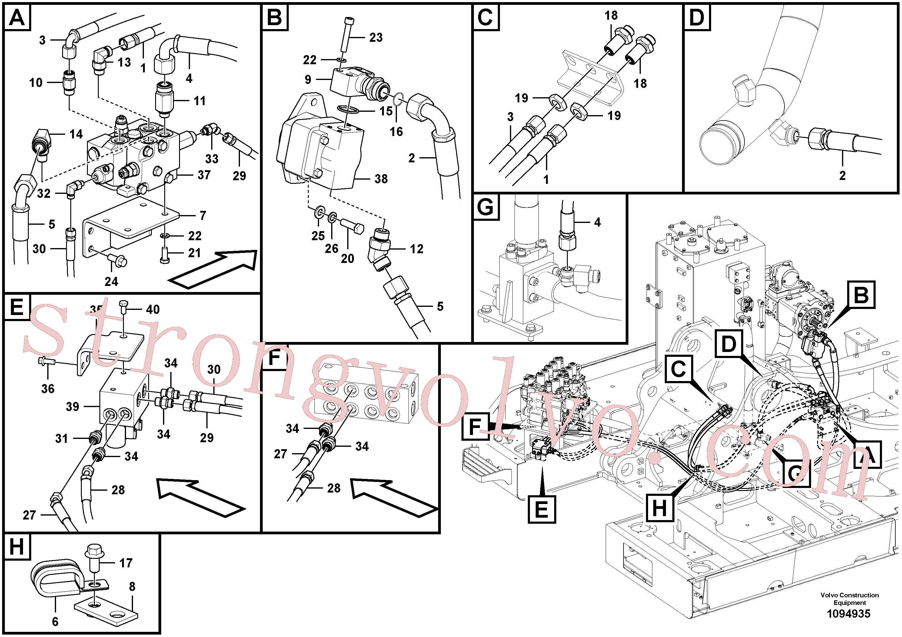 VOE14722700 Volvo Hidráulica de serviço, inclinação e rotor na estrutura superior(1094935 Montagem)
