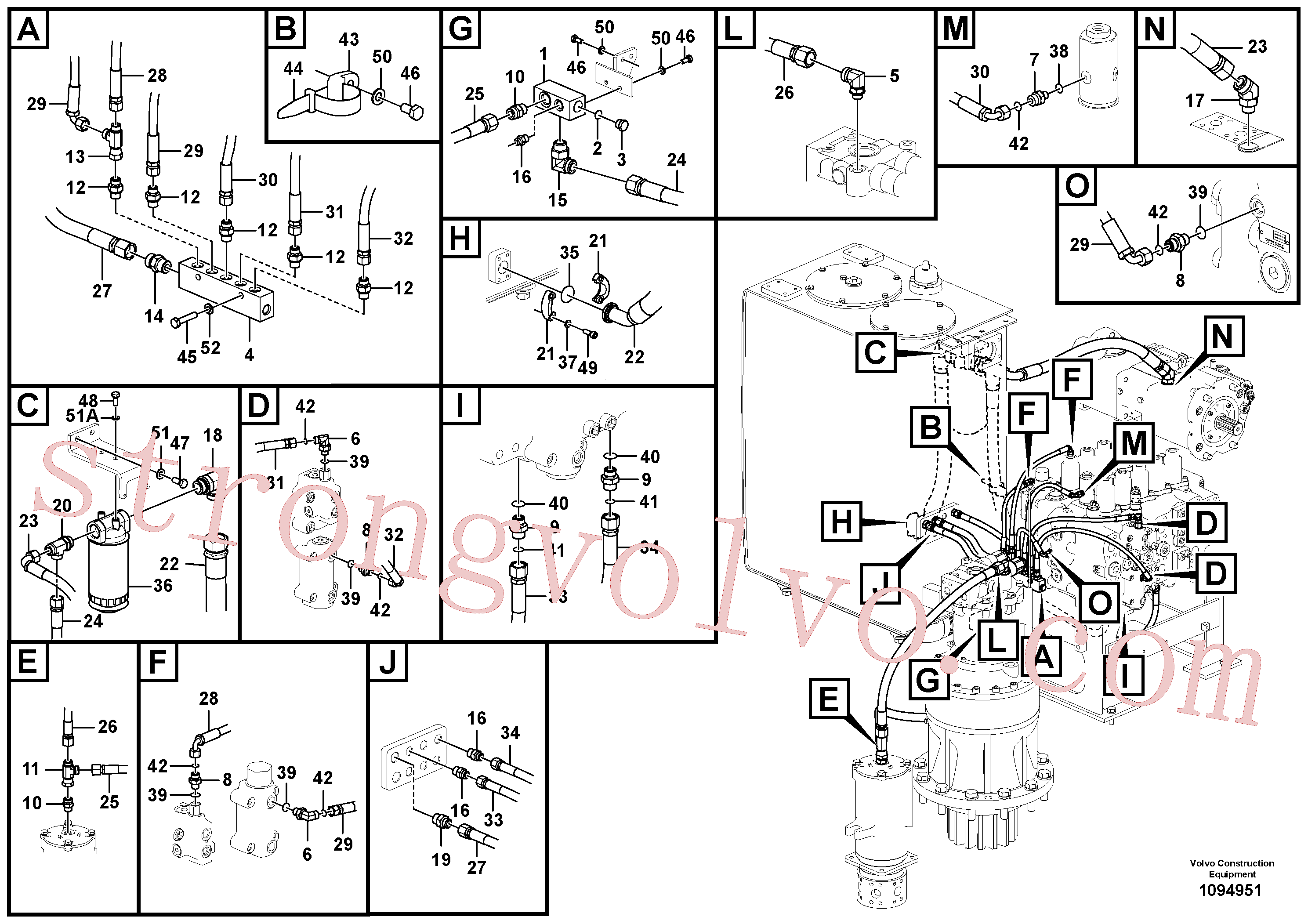 VOE935017 Volvo Sistema servomotor, suporte do filtro e tubagem da bomba(1094951 Montagem)