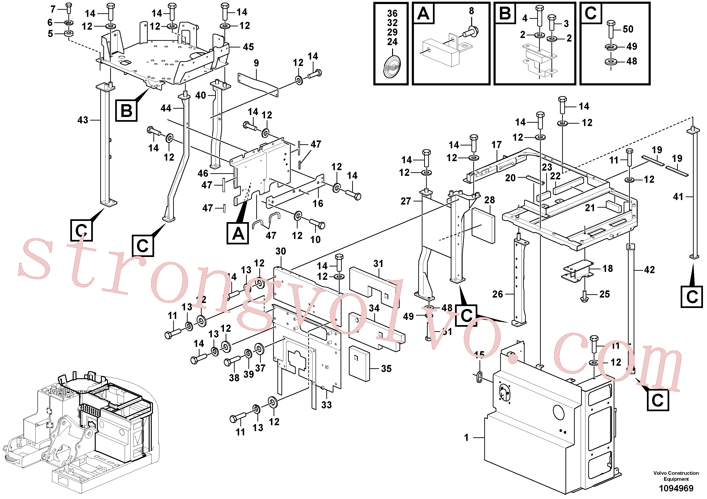VOE997448 Volvo Quadro do capot(1094969 Montagem)