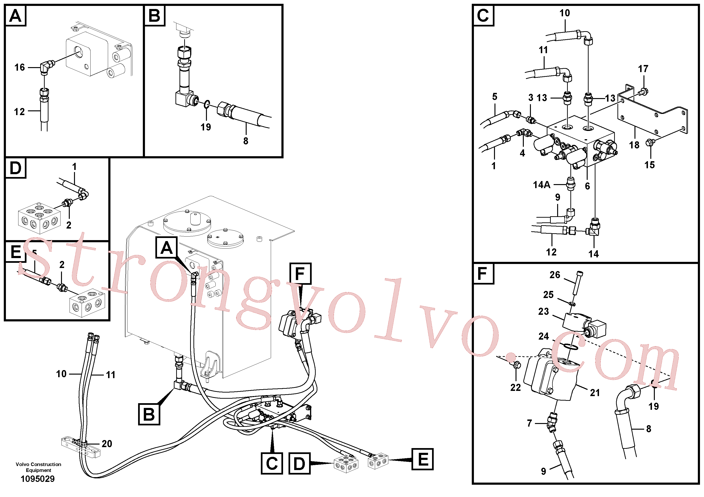 VOE936491 Volvo Hidráulica de serviço, inclinação e rotor na estrutura superior(1095029 Montagem)
