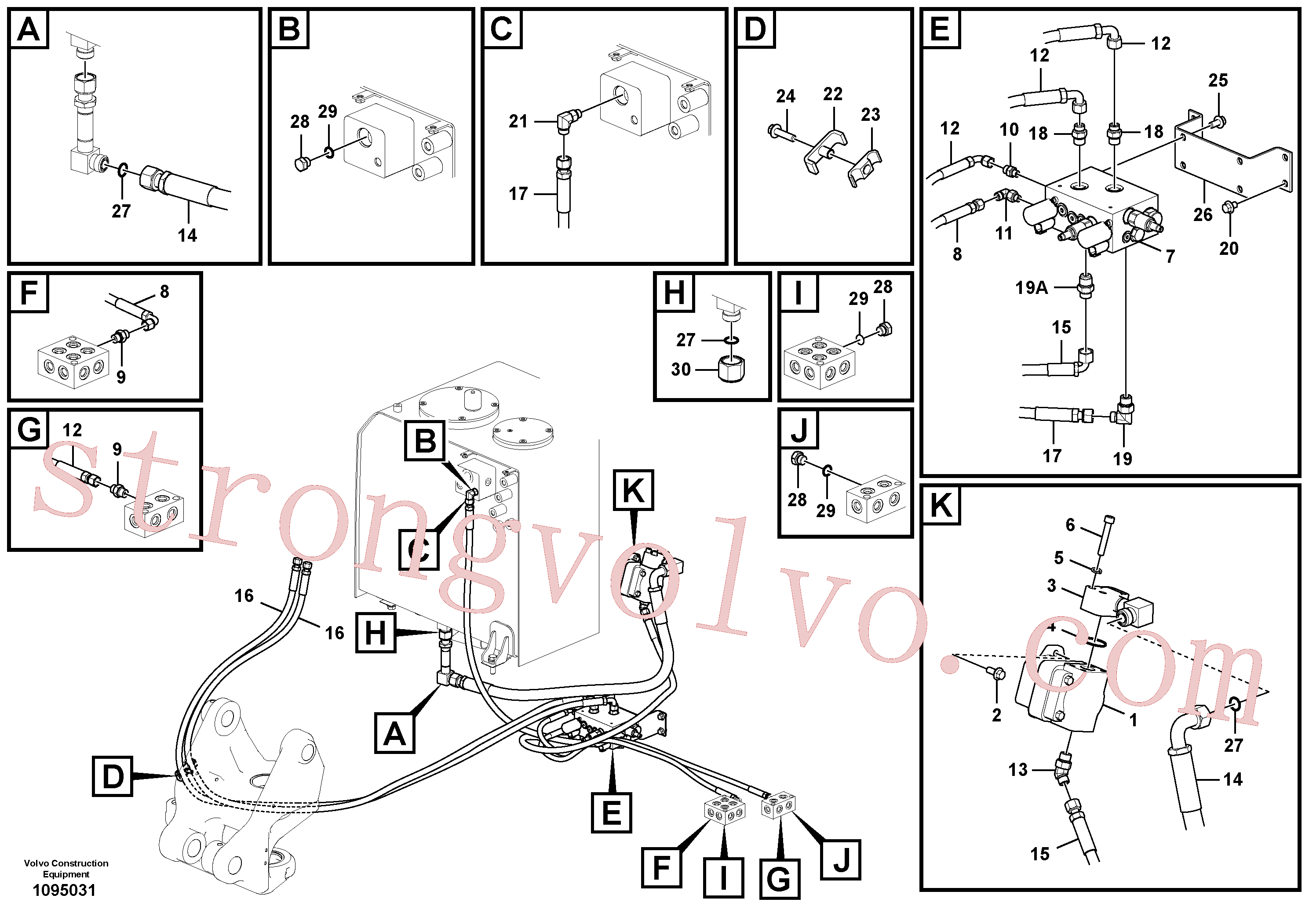 VOE936491 Volvo Hidráulica de serviço, inclinação e rotor na estrutura superior(1095031 Montagem)