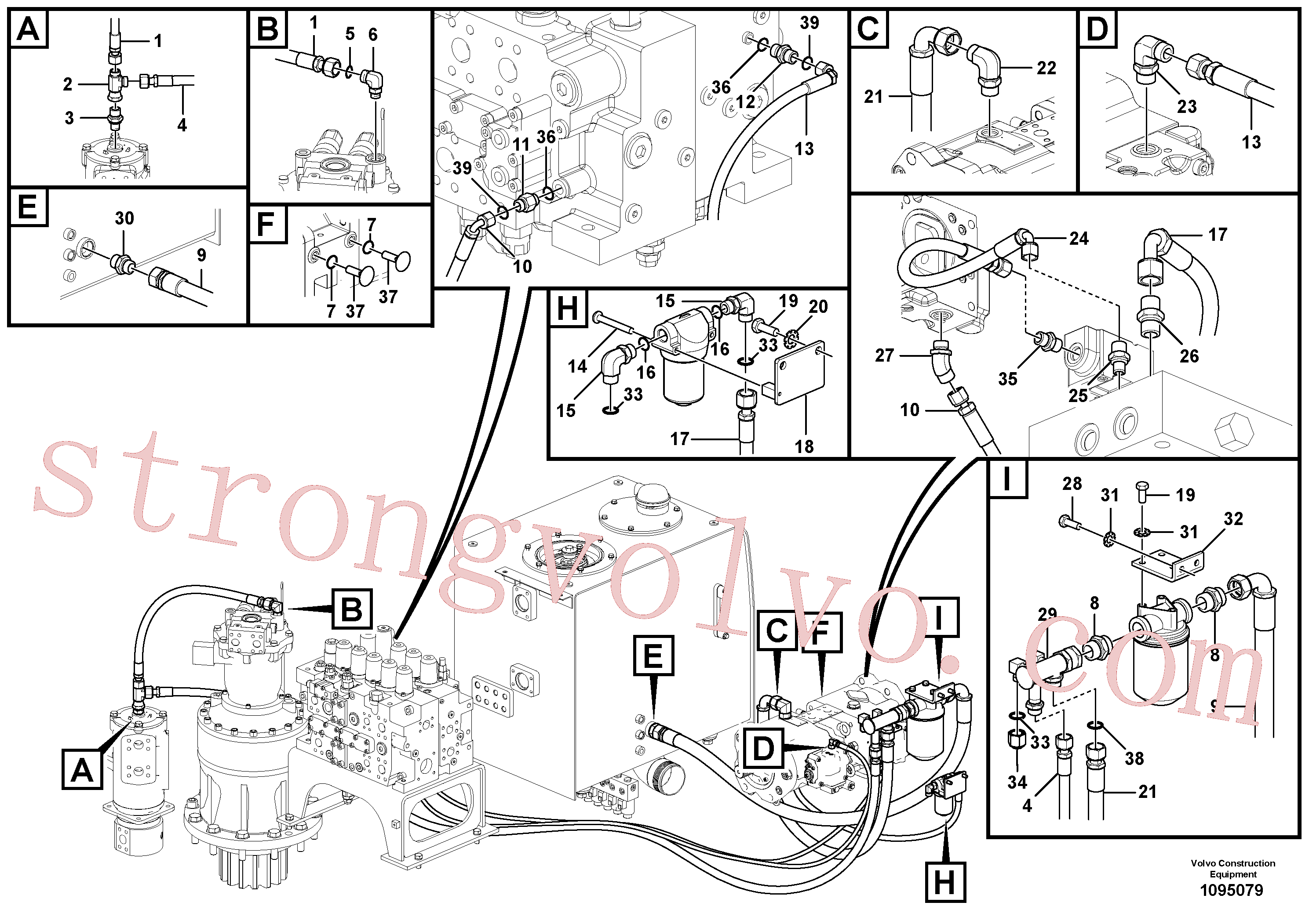VOE936716 Volvo Sistema servomotor, suporte do filtro e tubagem da bomba(1095079 Montagem)