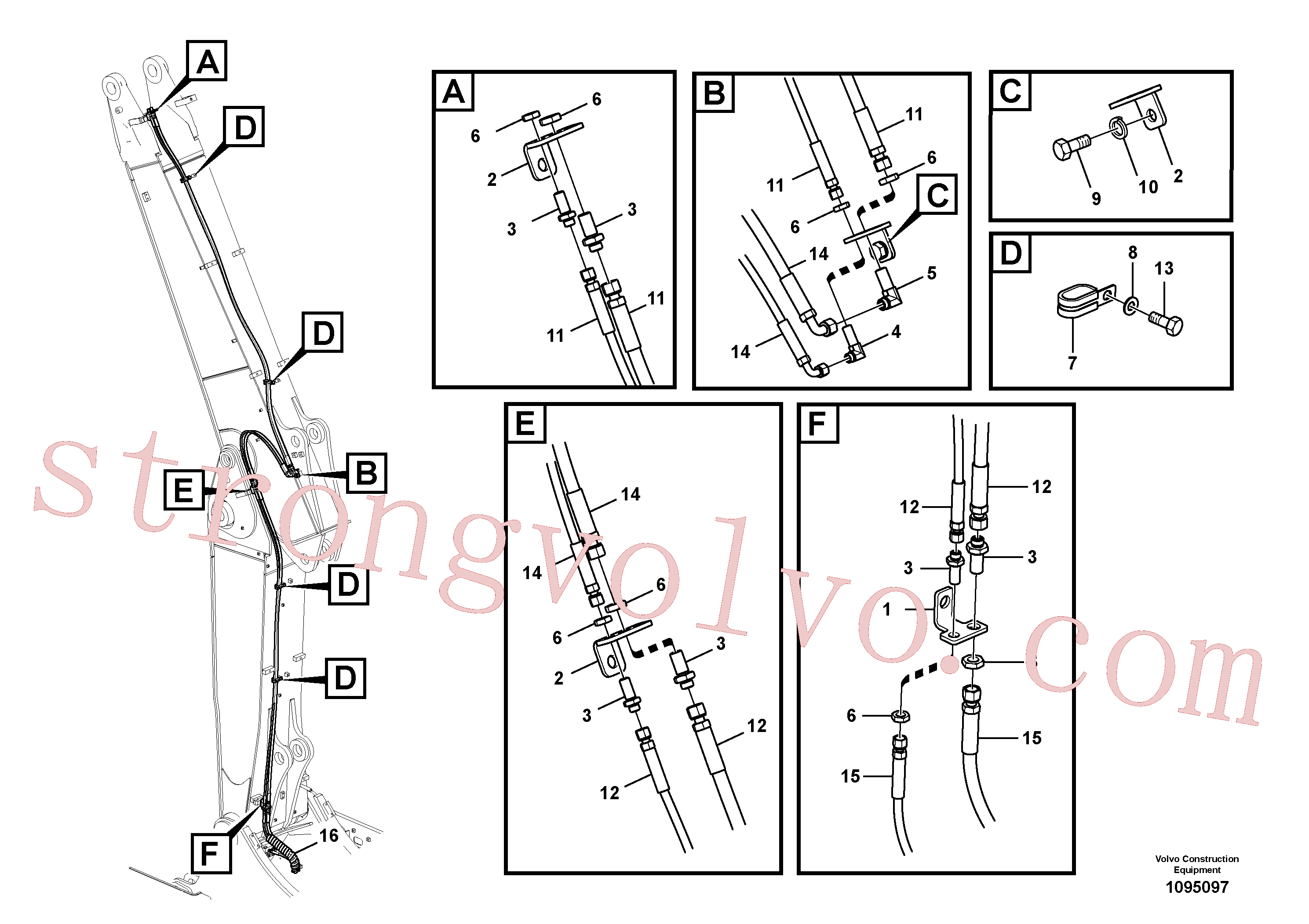 VOE936410 Volvo Hidráulica de serviço, encaixe rápido na lança ajustável(1095097 Montagem)