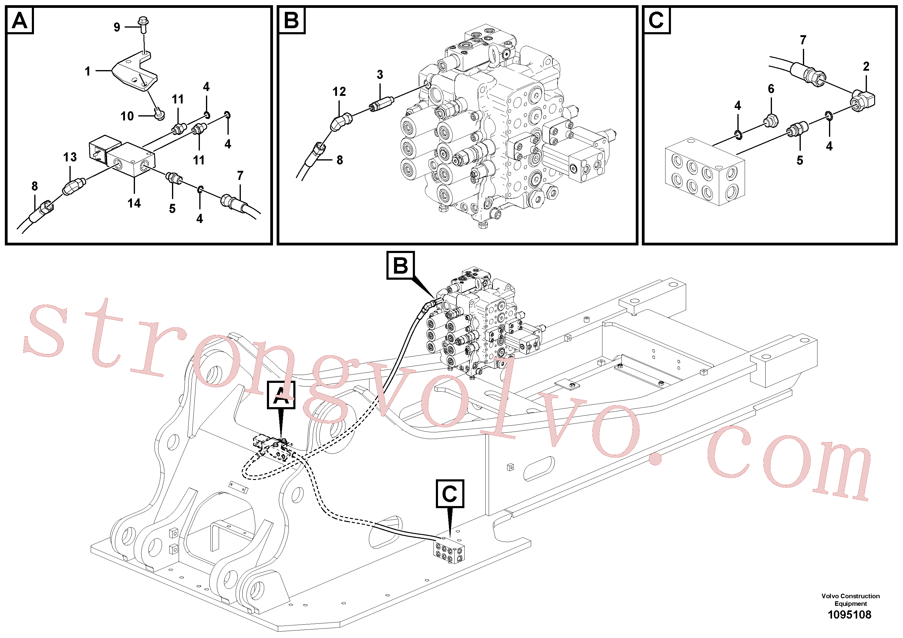 VOE14884756 Volvo Hidráulica de serviço, encaixe rápido na estrutura superior(1095108 Montagem)