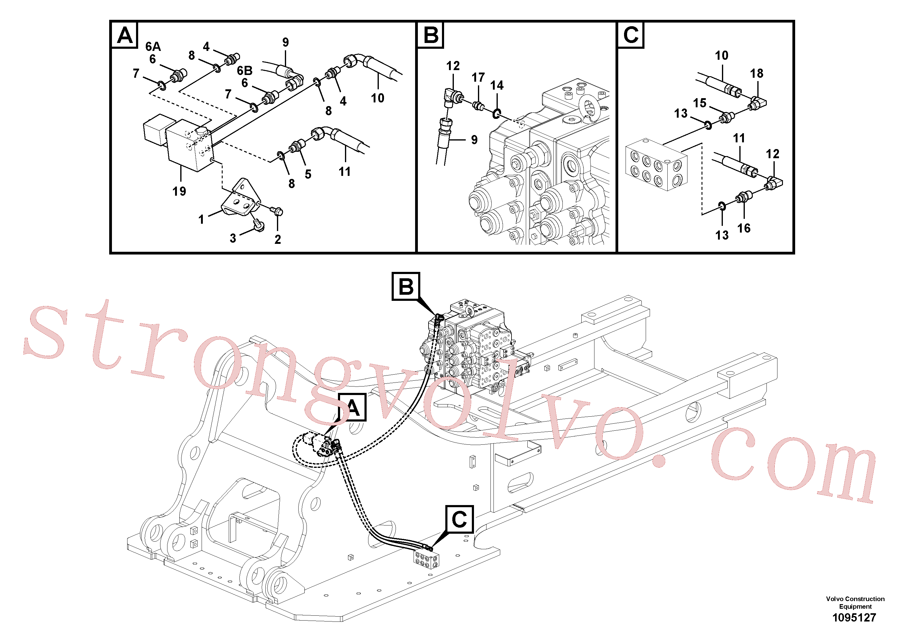 SA9453-03633 Volvo Hidráulica de serviço, encaixe rápido na estrutura superior(1095127 Montagem)