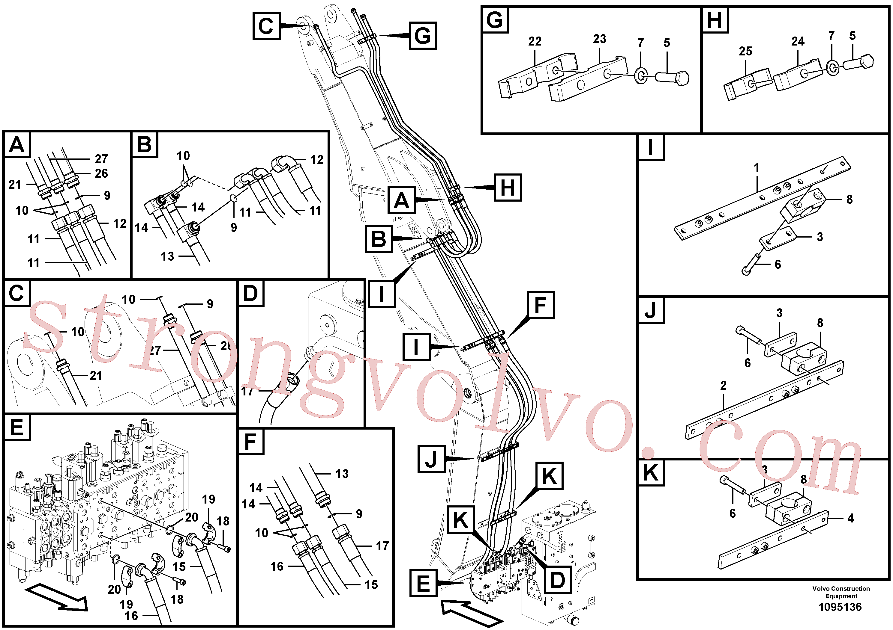 VOE14519316 Volvo Hidráulica de serviço, martelo e cortador para lança ajustável(1095136 Montagem)