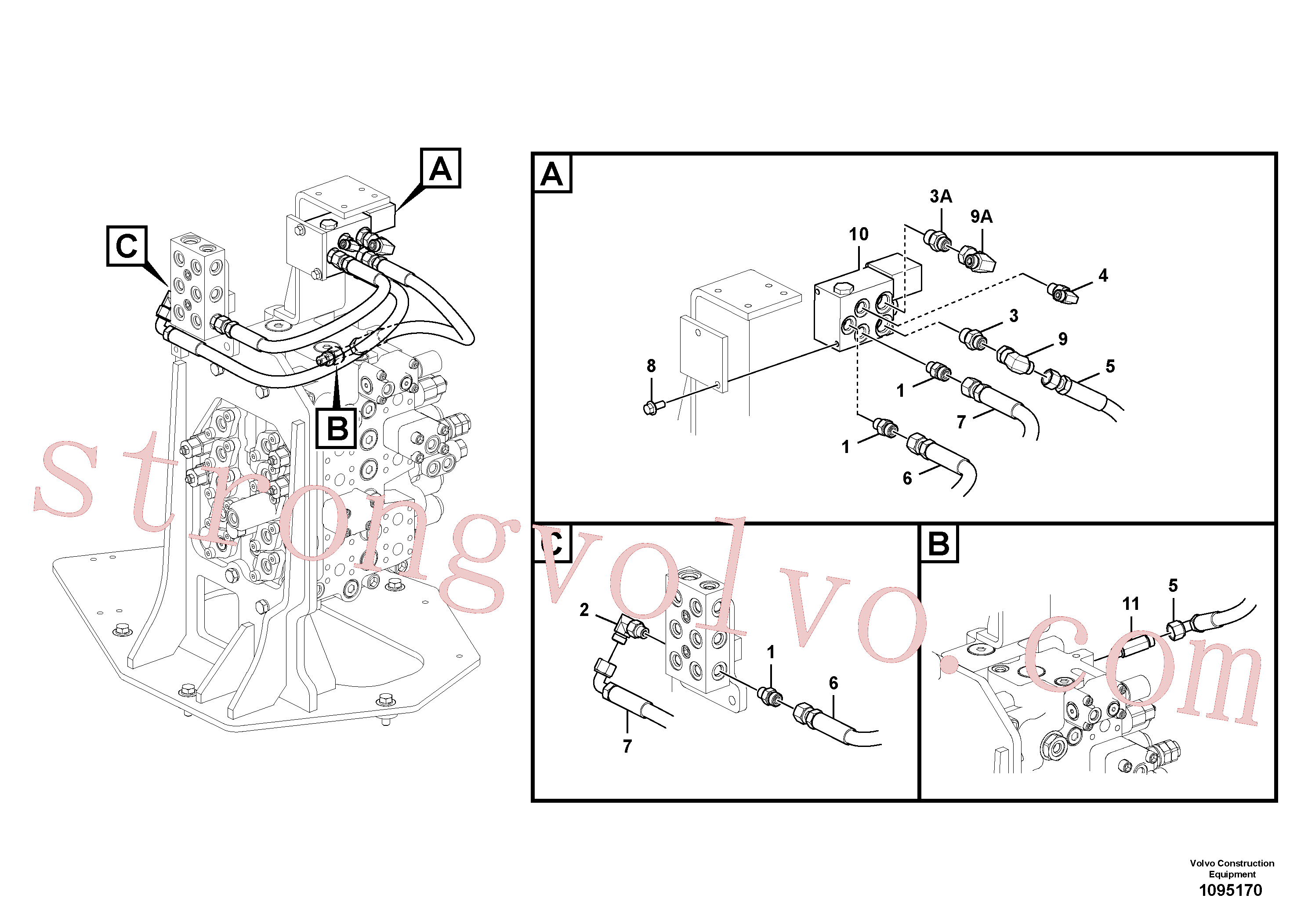 VOE936464 Volvo Hidráulica de serviço, encaixe rápido na estrutura superior(1095170 Montagem)