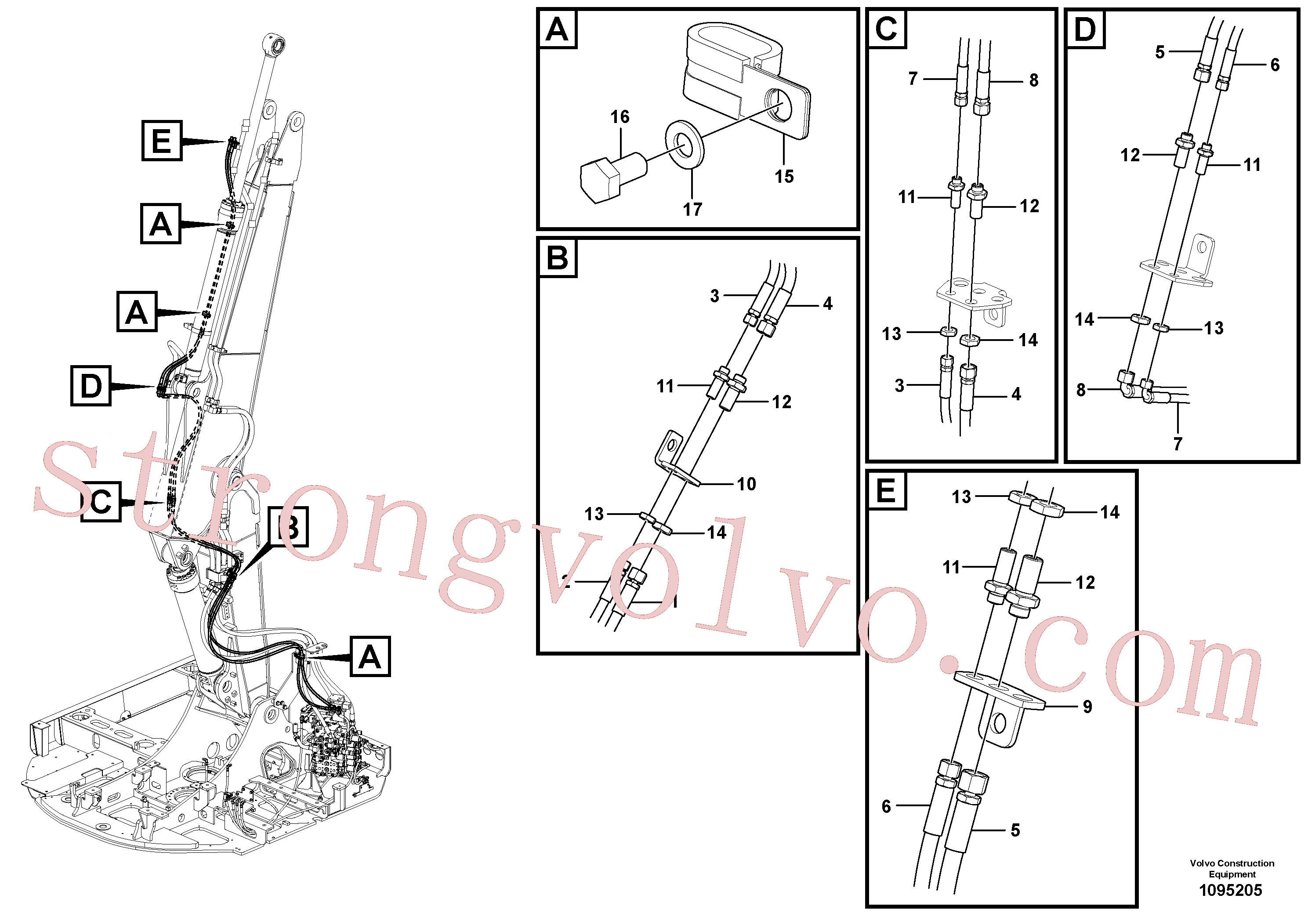 VOE936489 Volvo Hidráulica de serviço, encaixe rápido na lança ajustável(1095205 Montagem)