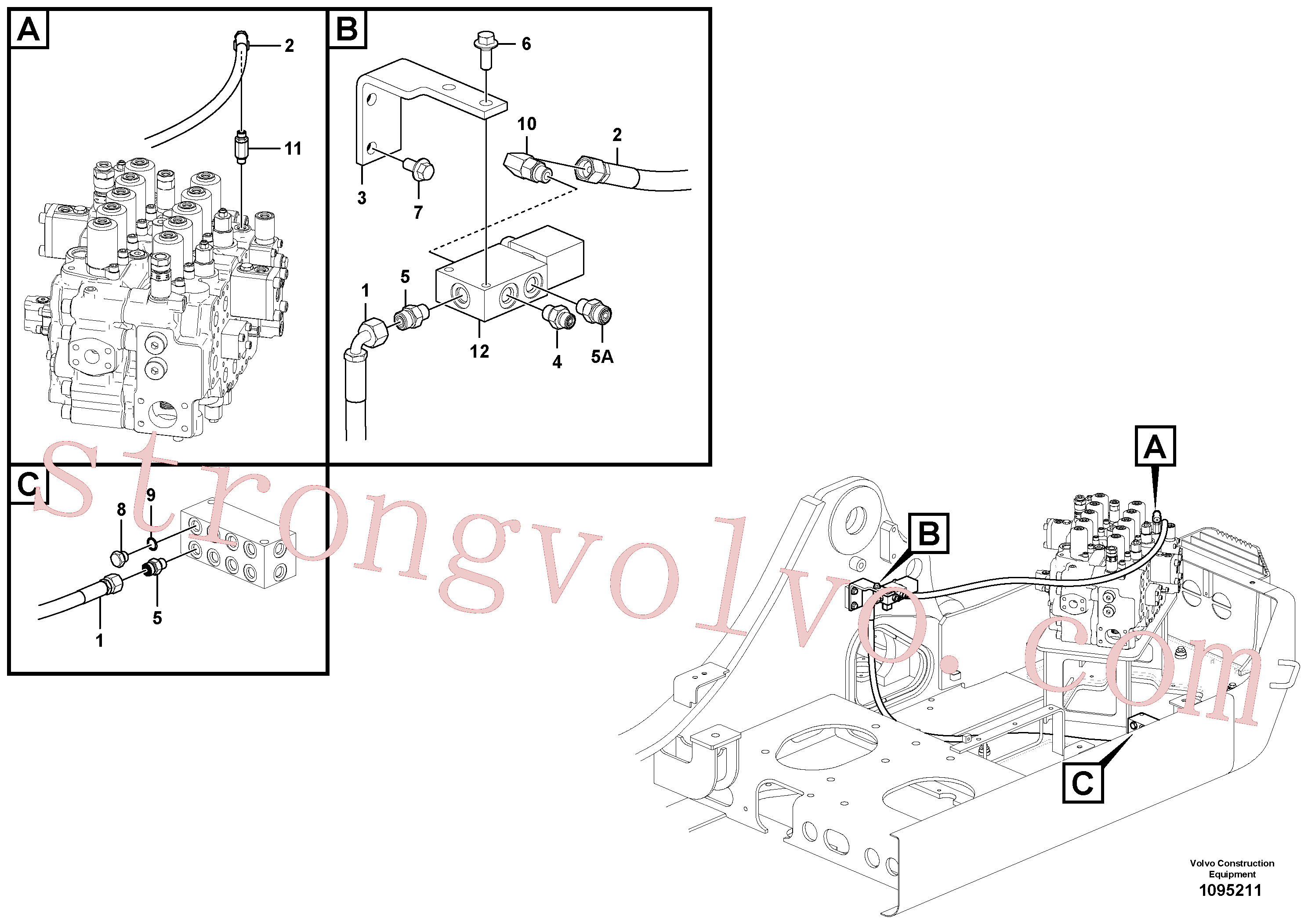 VOE14700736 Volvo Hidráulica de serviço, encaixe rápido na estrutura superior(1095211 Montagem)