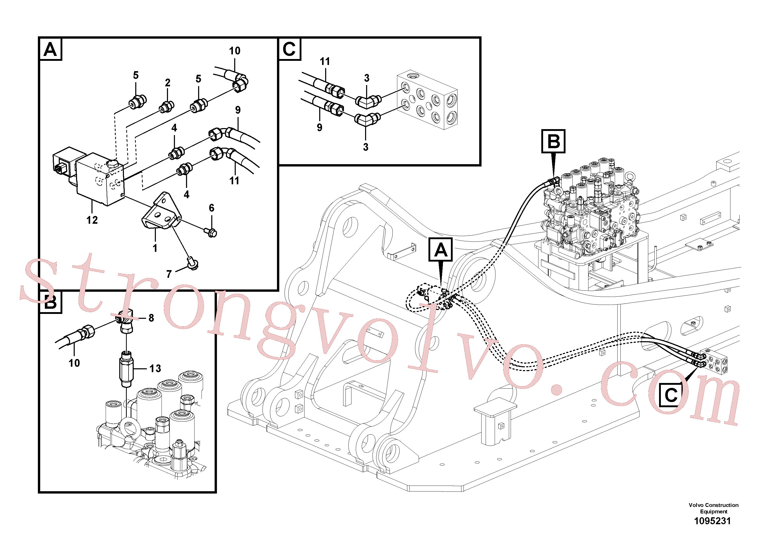 SA9403-03633 Volvo Hidráulica de serviço, encaixe rápido na estrutura superior(1095231 Montagem)
