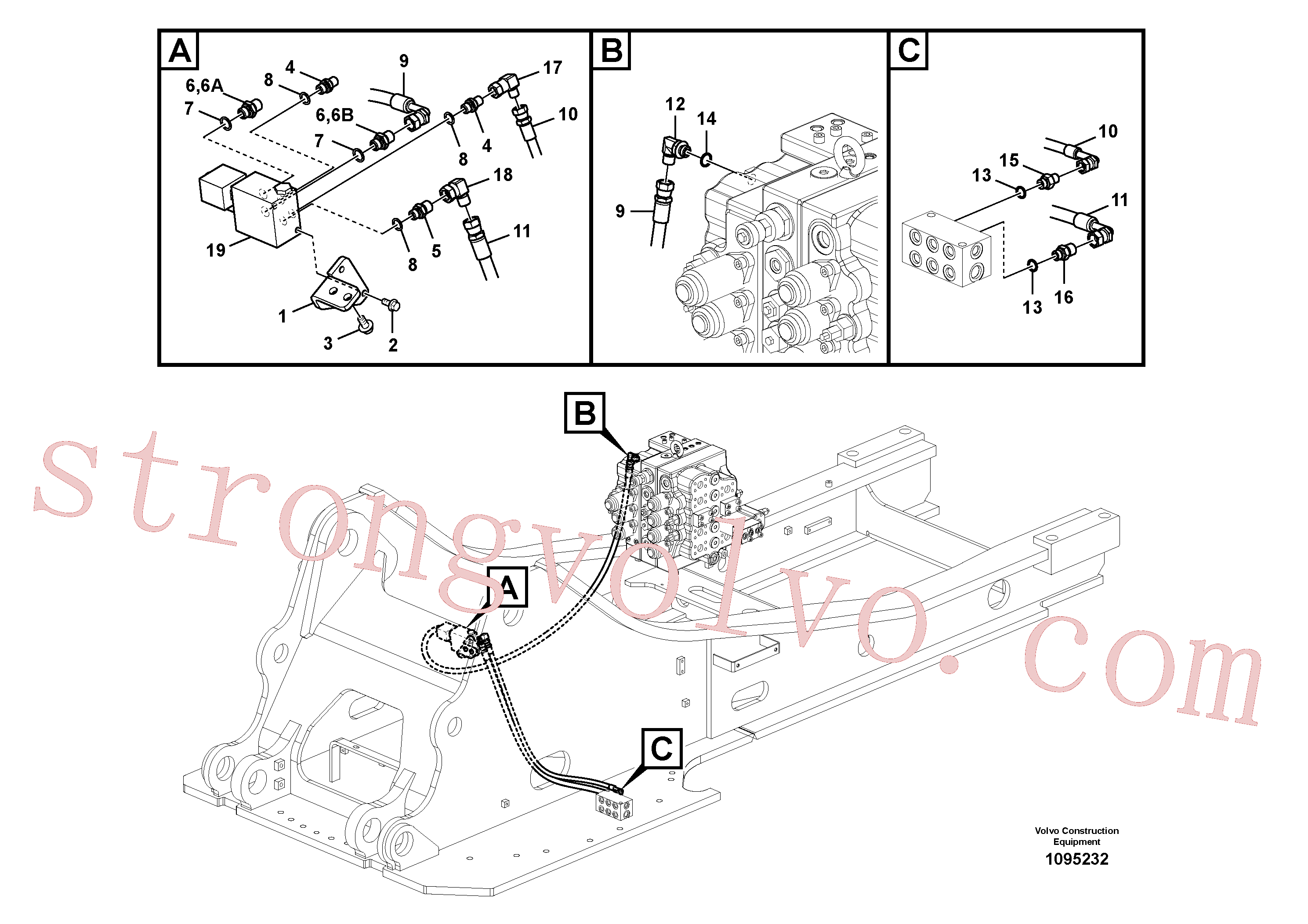 VOE14884780 Volvo Hidráulica de serviço, encaixe rápido na estrutura superior(1095232 Montagem)