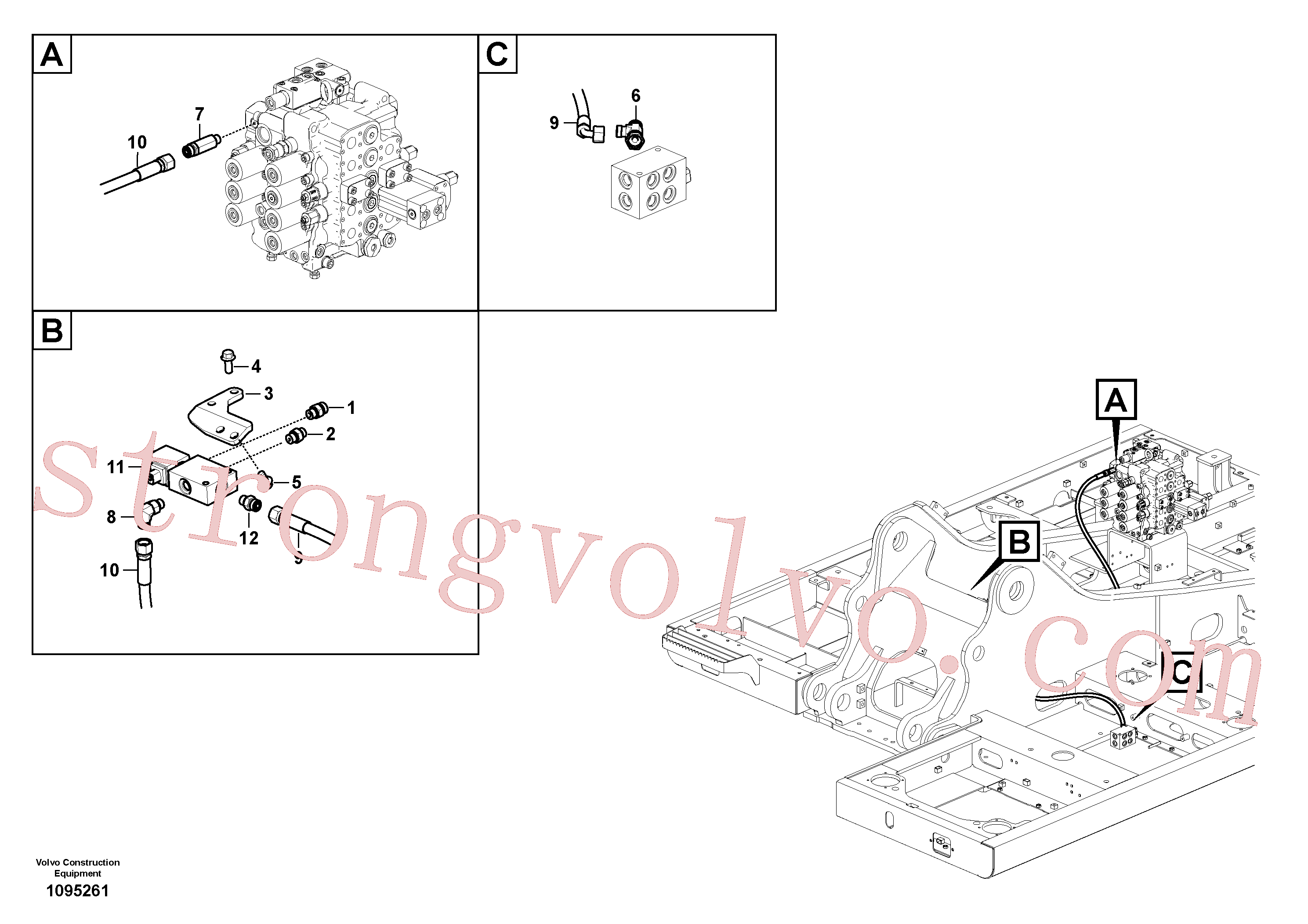 VOE15800217 Volvo Hidráulica de serviço, encaixe rápido na estrutura superior(1095261 Montagem)